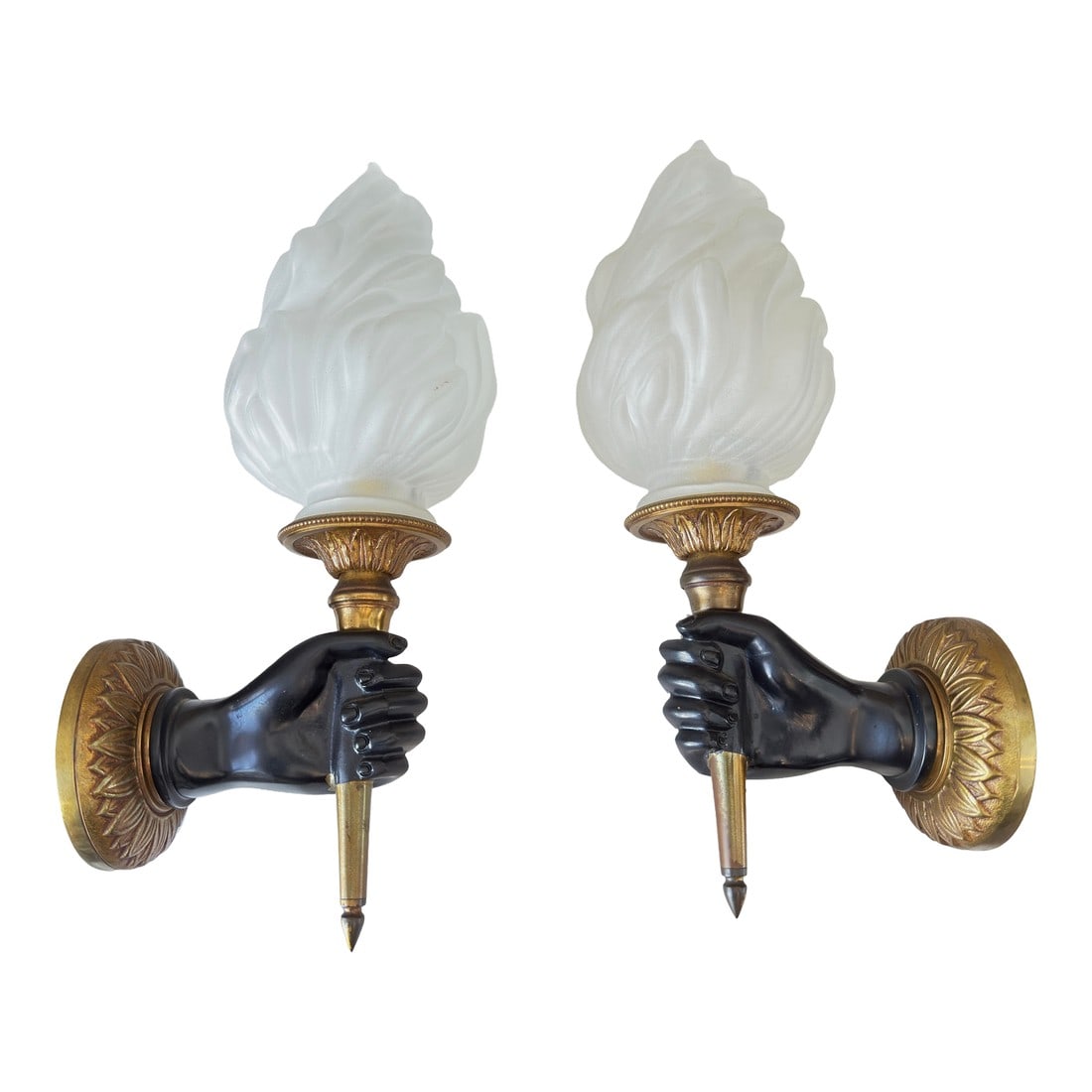 c.1950 French Gilt-Bronze Hand-Form Wall Sconces Maison Charles - a Pair (1 of 6)