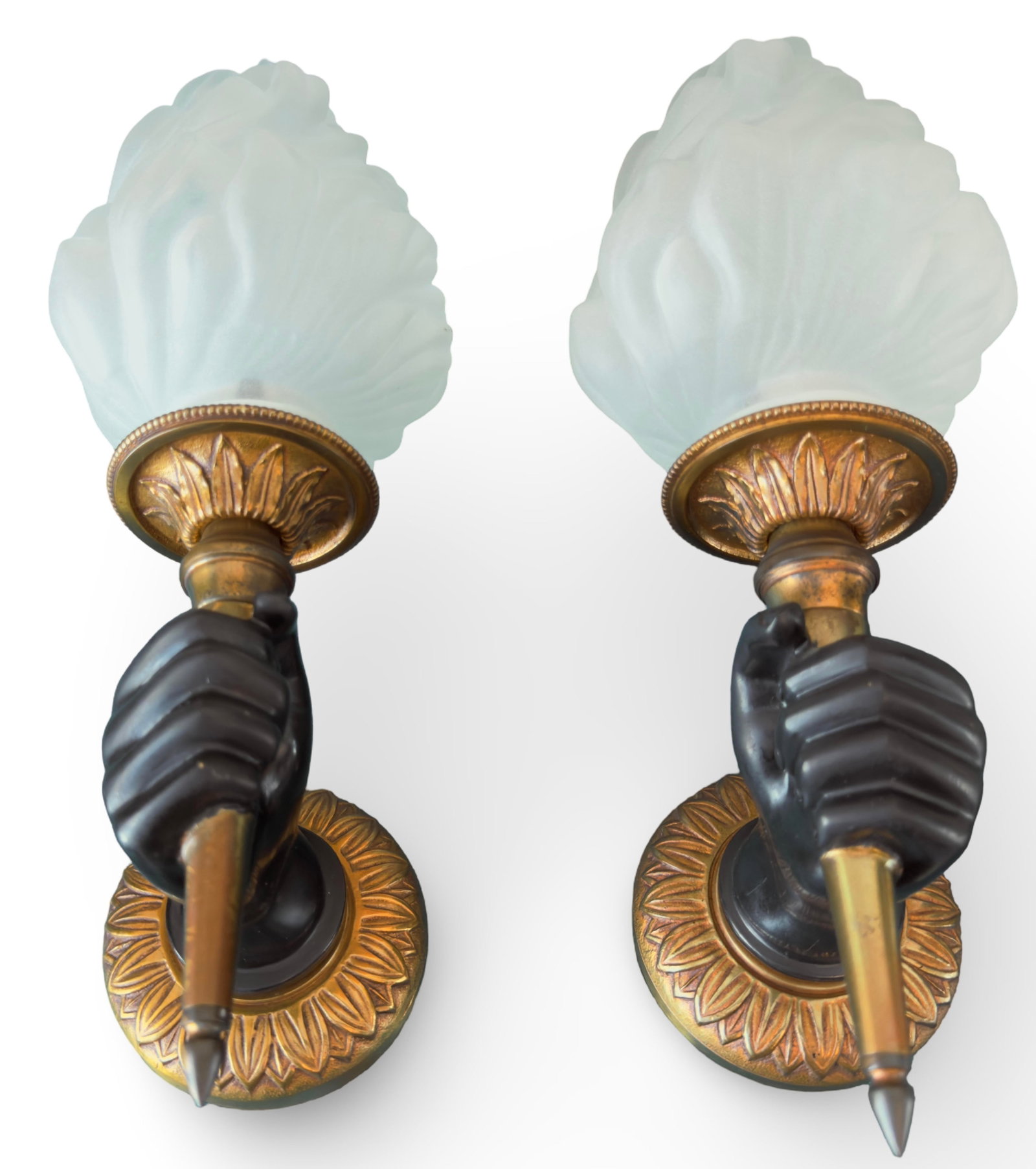 c.1950 French Gilt-Bronze Hand-Form Wall Sconces Maison Charles - a Pair - 5