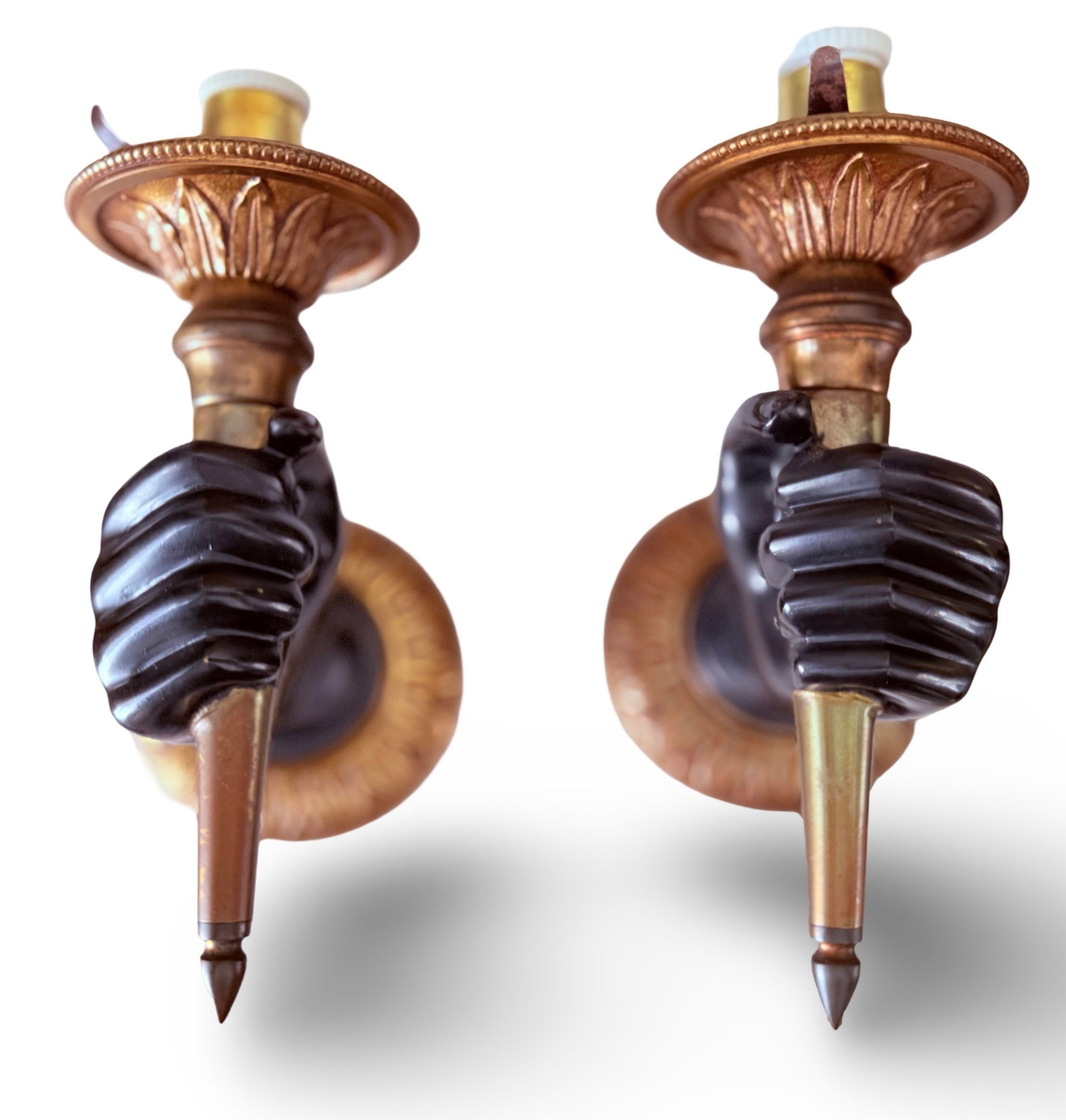 c.1950 French Gilt-Bronze Hand-Form Wall Sconces Maison Charles - a Pair - 6
