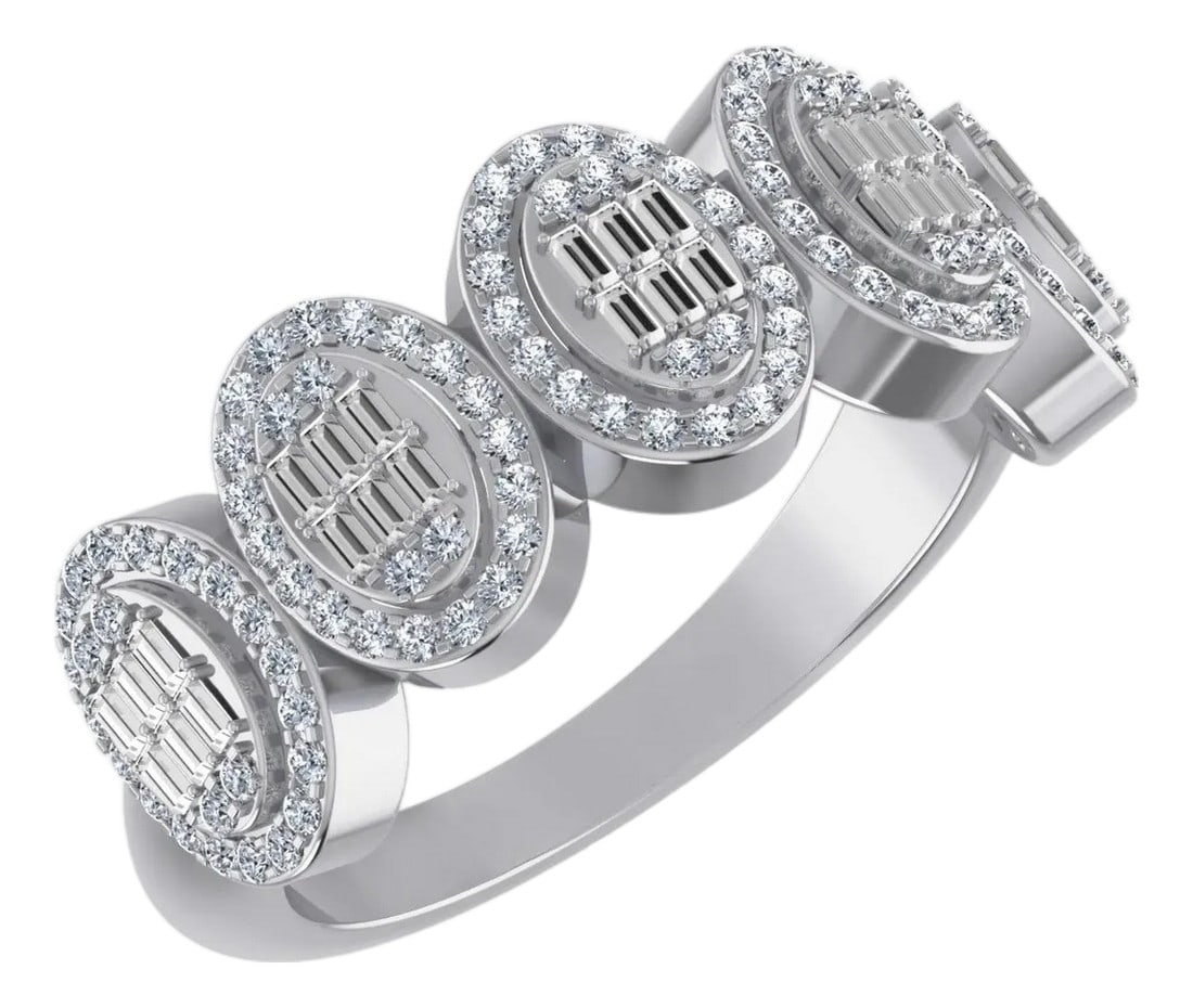 10K White Gold Round Baguette Diamond Oval Shape Designer Womens Band Ring Size 7.5 Cttw (1 of 2)