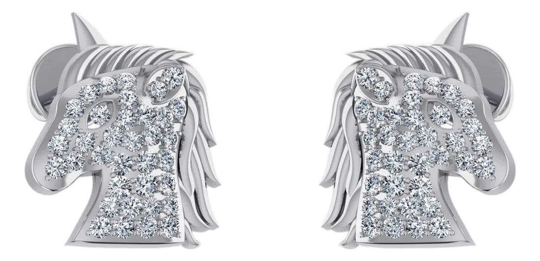 10K White Gold Round Diamond Horse Animal Designer Stud Earring 1/5 Cttw, A Pair: This 10K White Gold Round Diamond Horse Animal Designer Stud Earring 1/5 Cttw is a refined diamond ring crafted in premium 18K gold and set with natural diamonds. Designed for engagements, anniversari