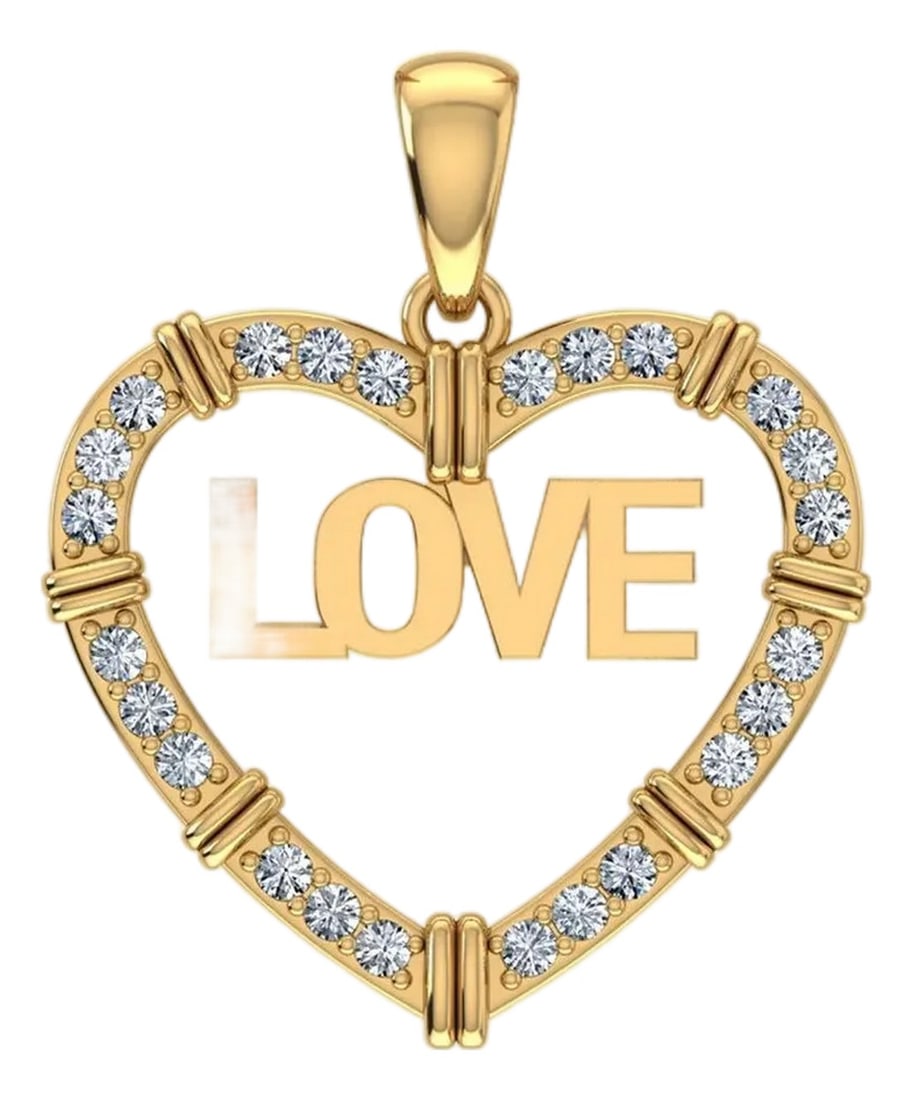 10K Yellow Gold Round Diamond Womens Love Heart Pendant 1/4 Cttw: 10K Yellow Gold Diamond "LOVE" Heart Pendant | 1/4 Cttw | Womens Necklace Bid now on this charming 10K yellow gold diamond heart pendant "” featuring a sparkling diamond-set open heart frame wit