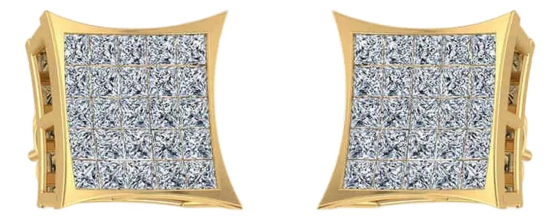 10K Yellow Gold Mens Princess Diamond Square Stud Earrings 3/4 Cttw, A Pair: This 10K Yellow Gold Mens Princess Diamond Square Stud Earrings 3/4 Cttw is a refined diamond ring crafted in premium yellow gold and set with brilliant-cut diamonds. Designed for engagements, anniver