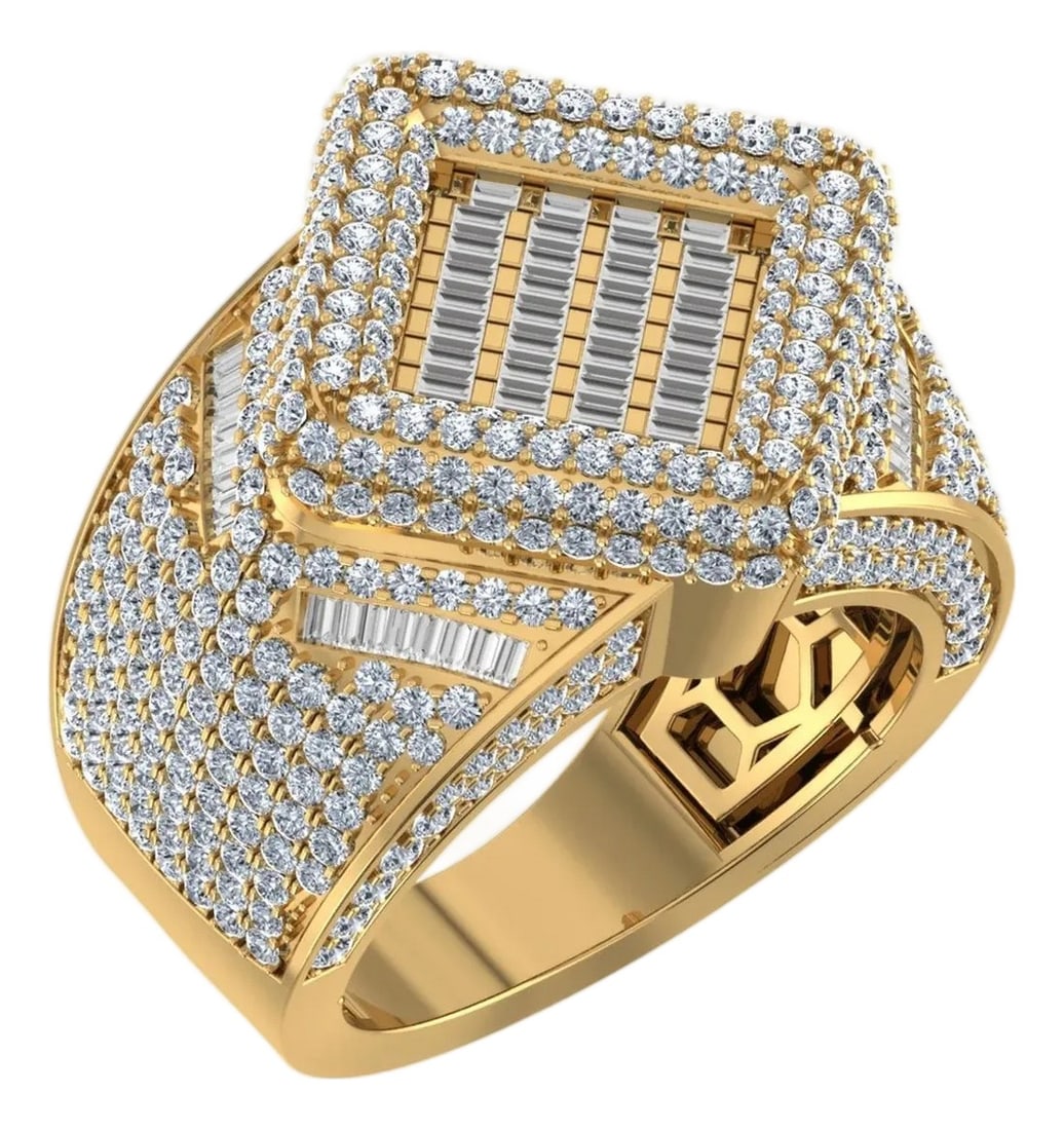 10K Yellow Gold Round Baguette Diamond Designer Mens Ring 4 Cttw, Size 10: This 10K Yellow Gold Round Baguette Diamond Designer SZ 10 Mens Ring 4 Cttw is a refined diamond ring crafted in premium 14K gold and set with natural diamonds. Designed for engagements, anniversaries