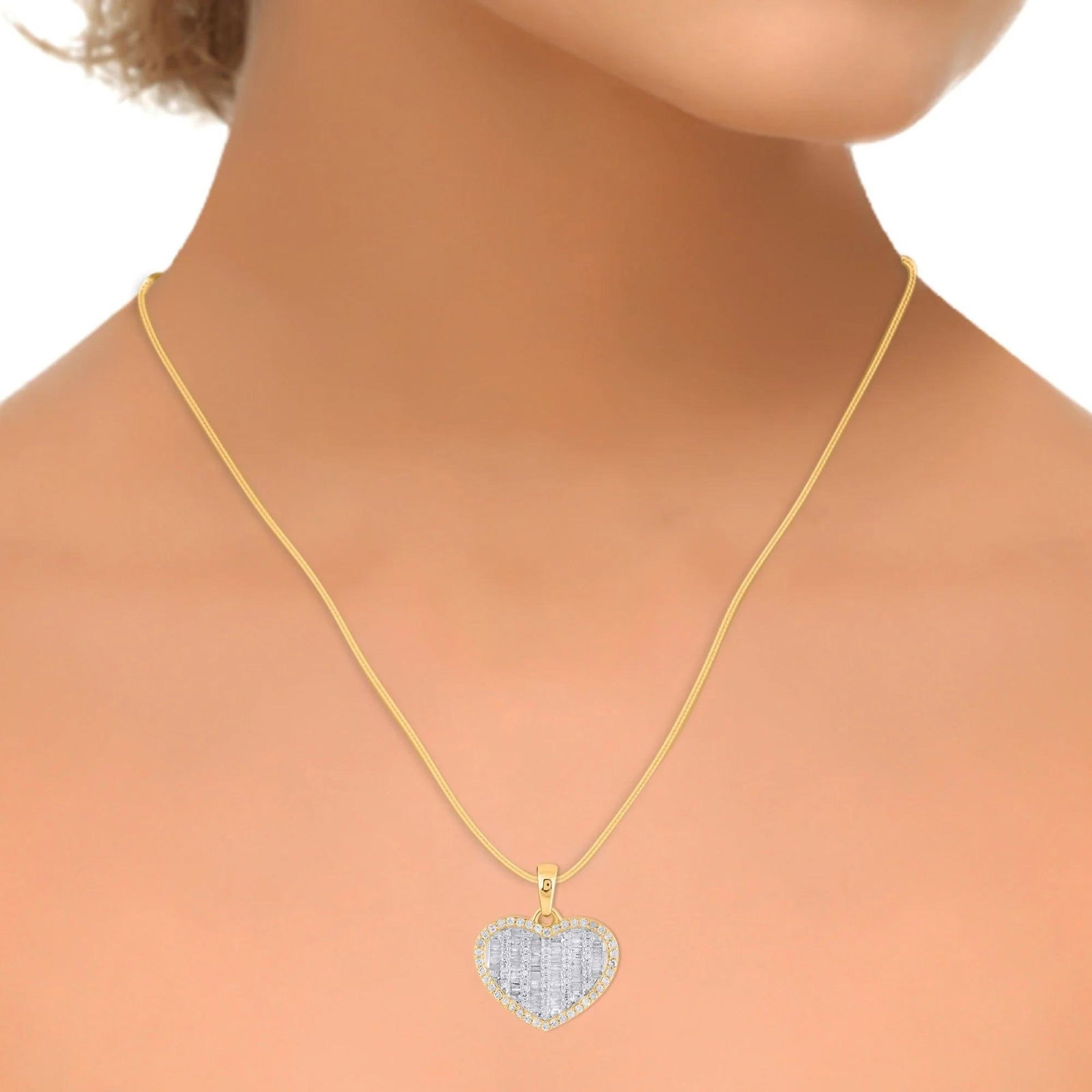 10K Yellow Gold Round Baguette Diamond Heart Pendant 1/2 Cttw - 3