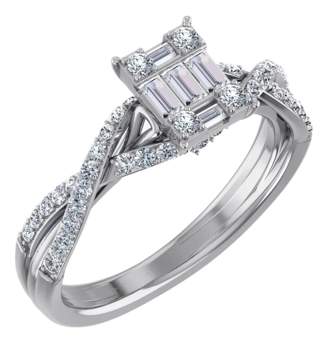 14K White Gold Round Baguette Diamond Womens Designer Ring 1/2 Cttw, Size 7 (1 of 3)