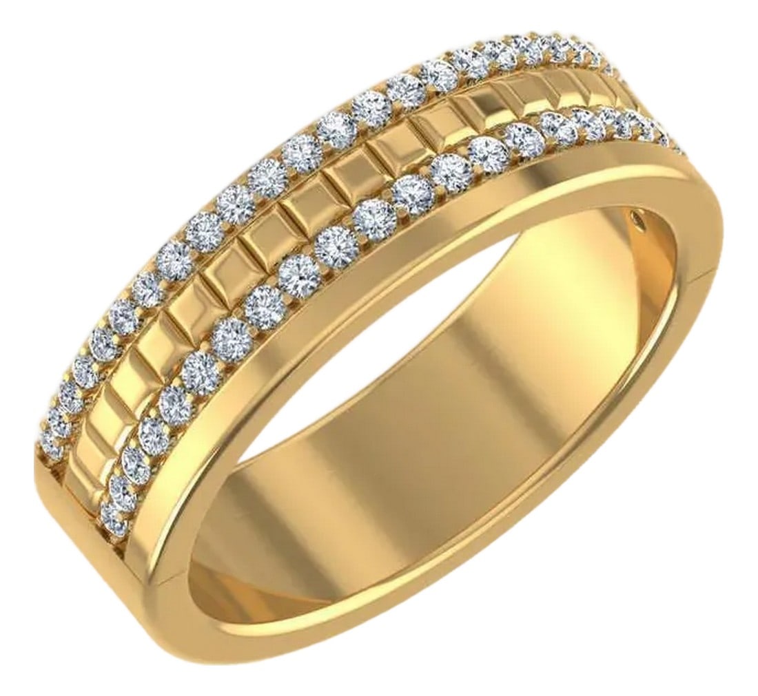 14K Yellow Gold Round Diamond Prong Set Designer Couple Band 1/2 Cttw, Size 7: This 14K Yellow Gold Round Diamond Prong Set Designer Couple Band 1/2 Cttw is a refined fine jewelry piece crafted in premium white gold and set with natural diamonds. Designed for timeless everyday