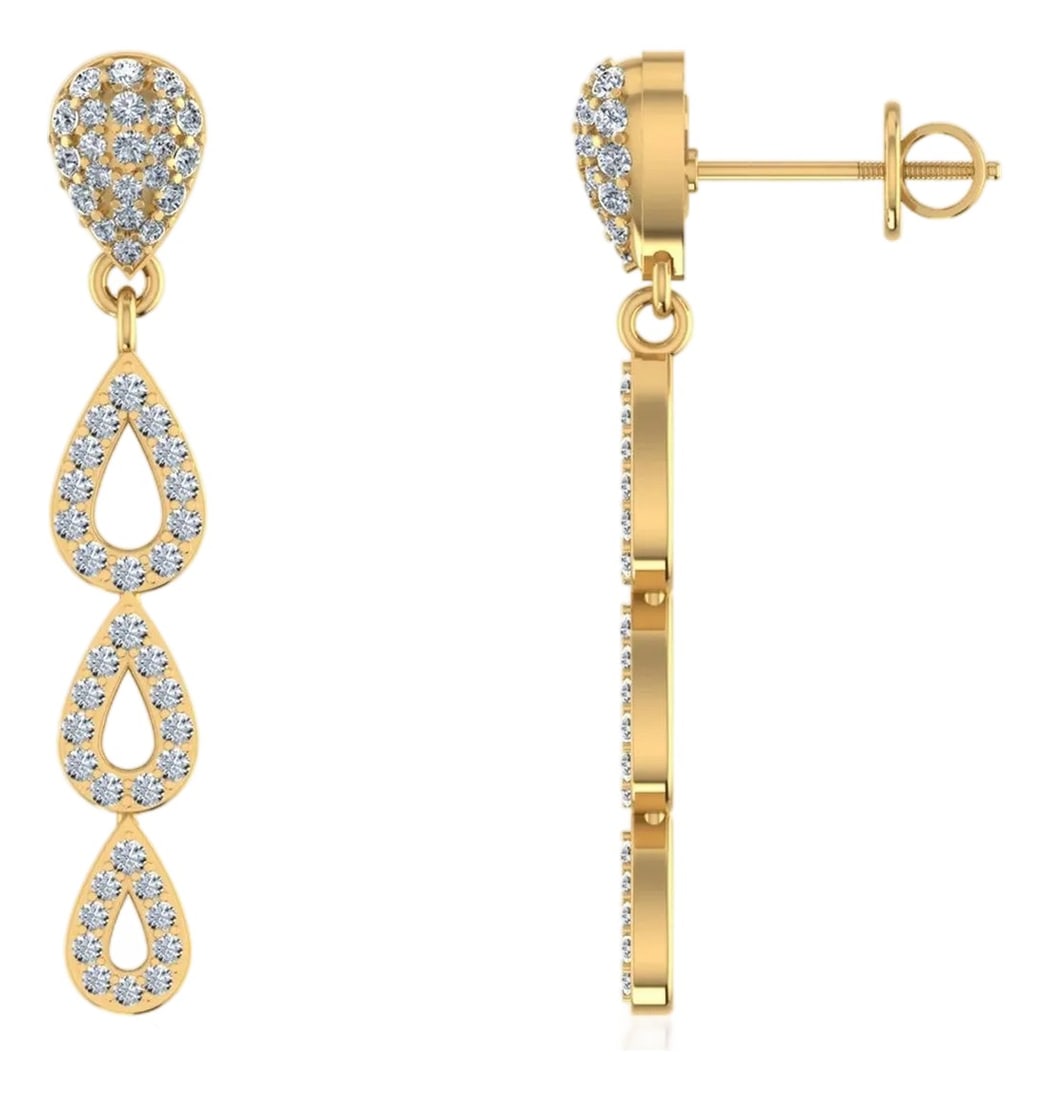 10K Yellow Gold Round Diamond Drop Shape Dangling Earrings 3/4 Cttw, A Pair: This 10K Yellow Gold Round Diamond Drop Shape Dangling Earrings 3/4 Cttw is a refined diamond ring crafted in premium 14K gold and set with brilliant-cut diamonds. Designed for engagements, anniversar