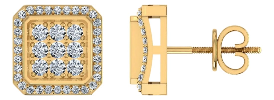 10K Yellow Gold Round Diamond Square Shape Stud Earrings 1/2 Cttw, A Pair: This 10K Yellow Gold Round Diamond Square Shape Stud Earrings 1/2 Cttw is a refined diamond ring crafted in premium yellow gold and set with brilliant-cut diamonds. Designed for engagements, anniversa