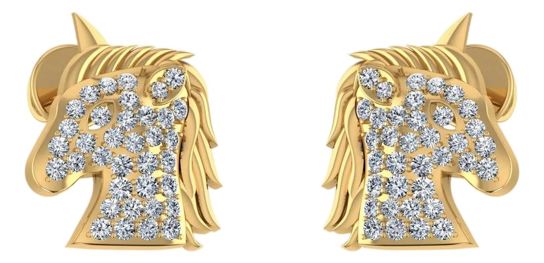 10K Yellow Gold Round Diamond Horse Animal Designer Stud Earrings, 1/5 Cttw, A Pair: This 10K Yellow Gold Round Diamond Horse Animal Designer Stud Earring 1/5 Cttw is a refined diamond ring crafted in premium 14K gold and set with round brilliant diamonds. Designed for engagements, an