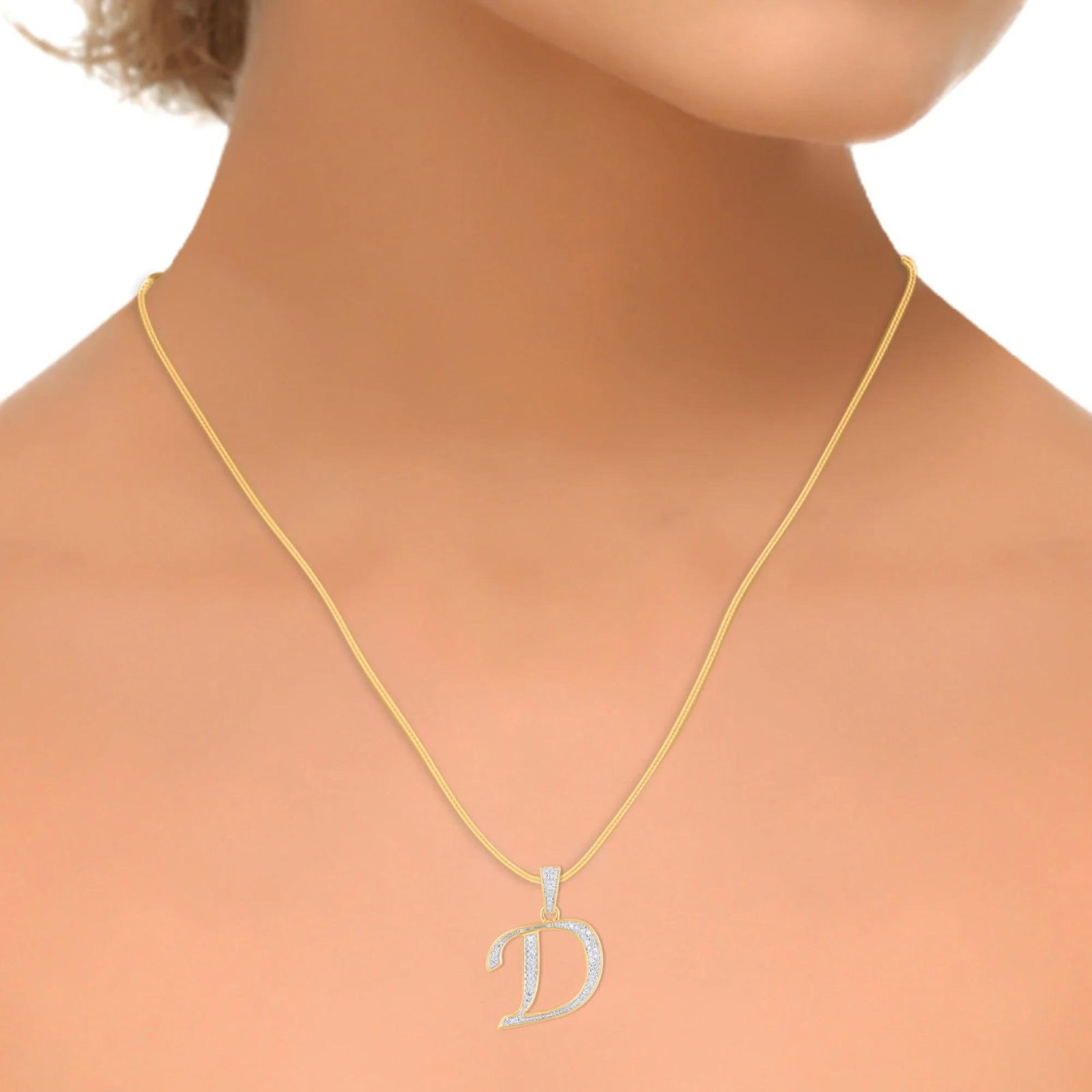 10K Yellow Gold Round Diamond D Letter Initial Pendant 1/10 Cttw - 3