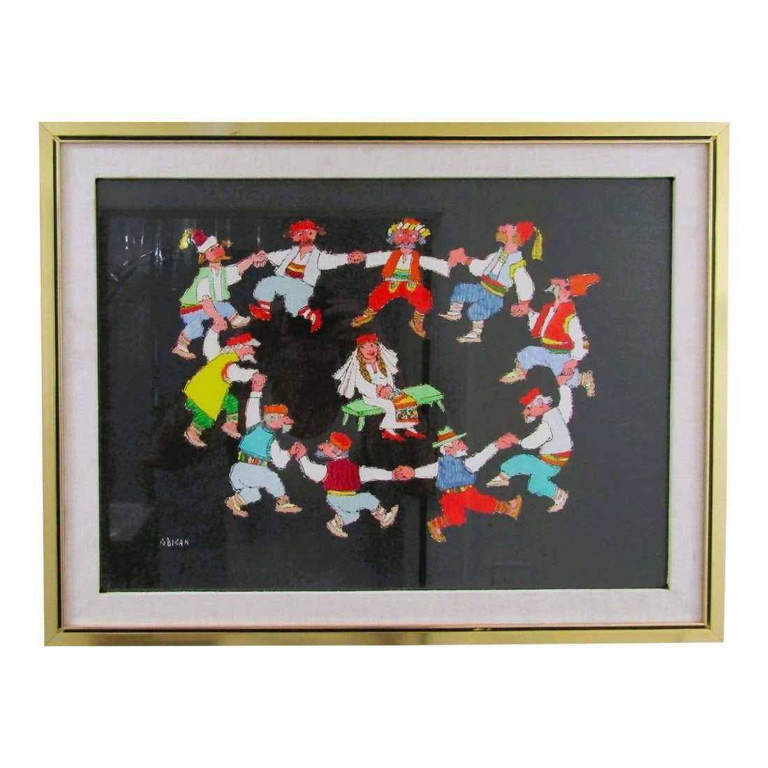1960s Lithograph Print by Jovan Obican Titled "Jewish Wedding" Framed Signed: Lithograph Print by Jovan Obican titled "Jewish Wedding" Framed Signed This is a lithograph print by the artist Jovan Obican (French/Yugoslavian, 1918-1986), likely titled "Jewish Wedding" or a