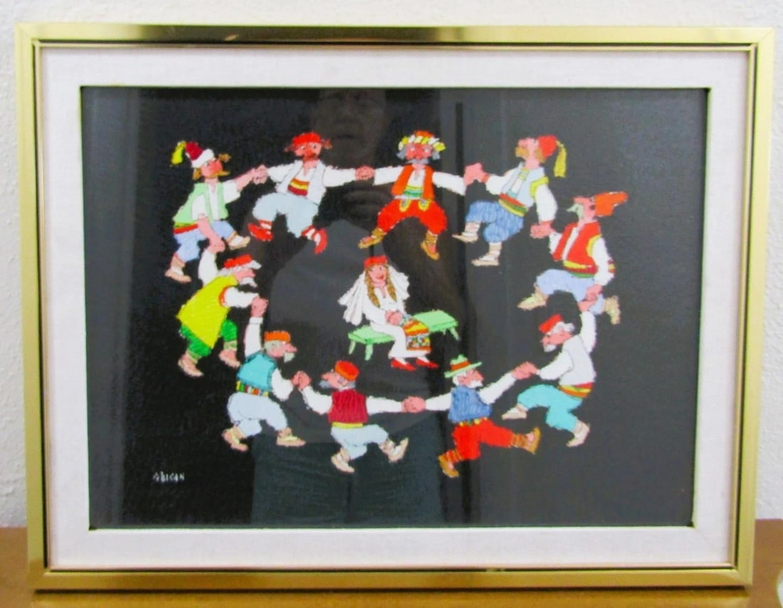 1960s Lithograph Print by Jovan Obican Titled "Jewish Wedding" Framed Signed - 2