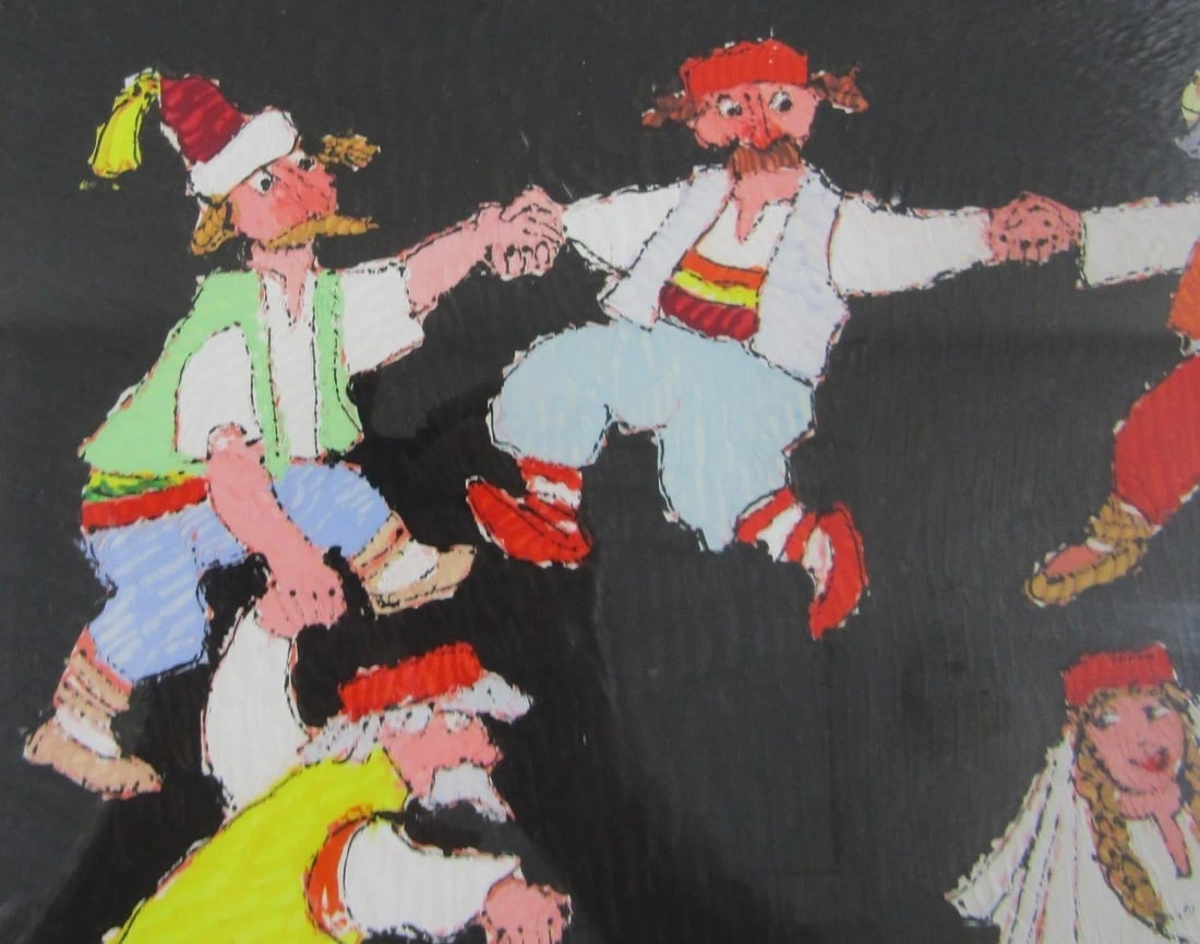1960s Lithograph Print by Jovan Obican Titled "Jewish Wedding" Framed Signed - 3