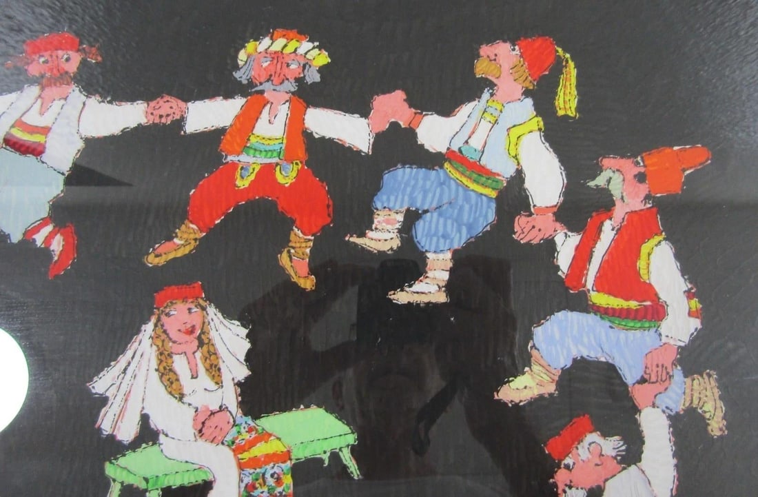 1960s Lithograph Print by Jovan Obican Titled "Jewish Wedding" Framed Signed - 4