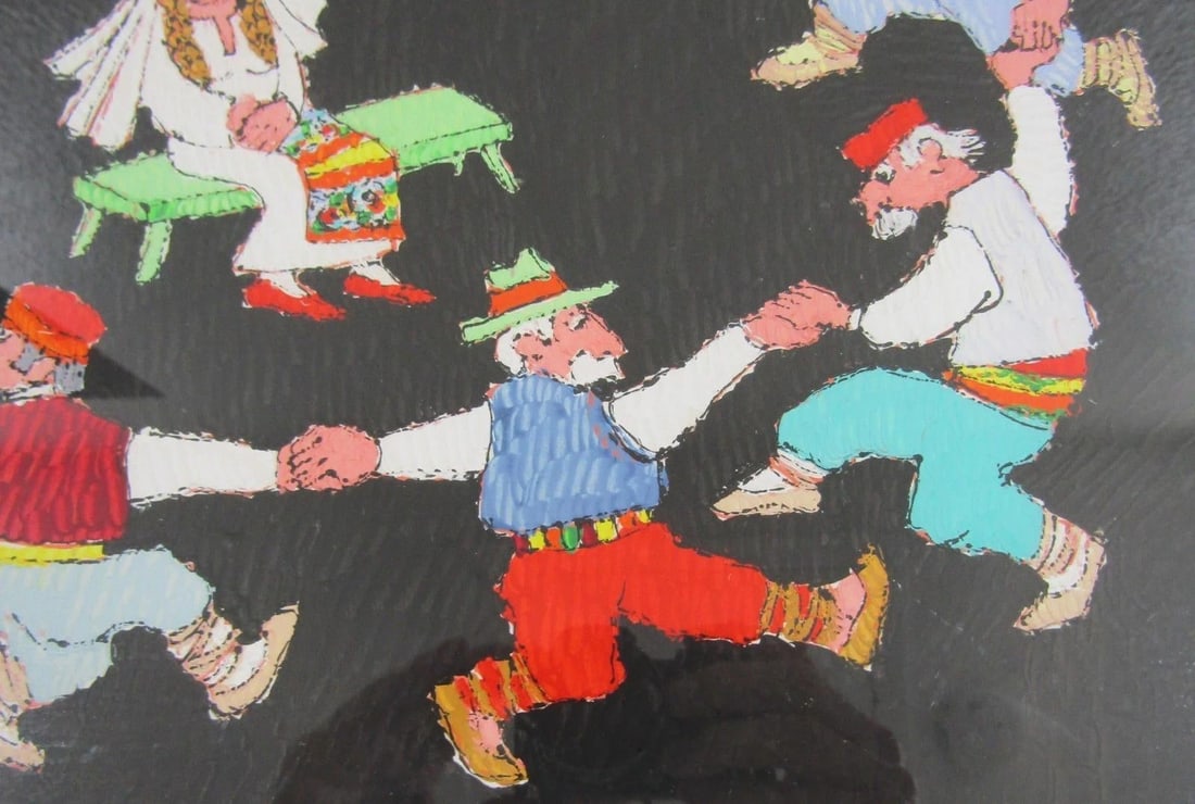 1960s Lithograph Print by Jovan Obican Titled "Jewish Wedding" Framed Signed - 5