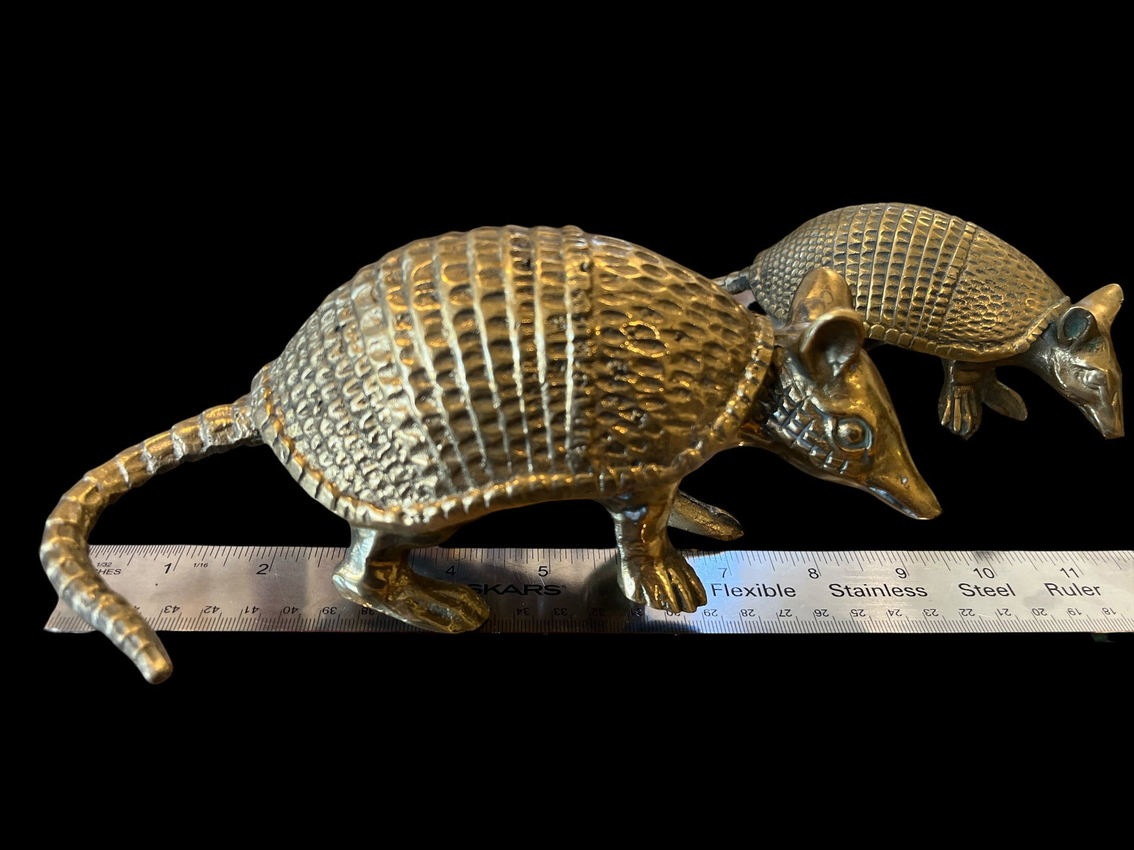 Pair of Vintage Solid Brass Armadillo Sculptures "” 1970s Hollywood Regency - 6