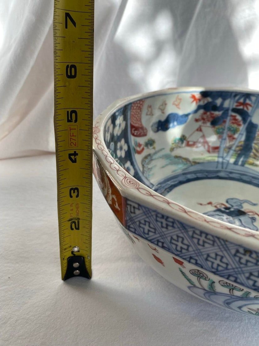 Large 19th Century Japanese Imari Octagonal Bowl With Karashishi & Landscape Panels - 18
