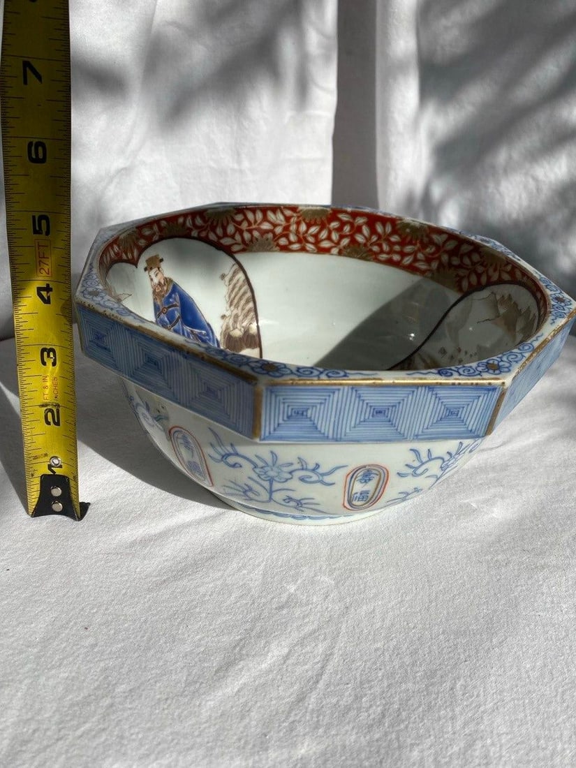 Late 19th Century Chinese Octagonal Scholar's Bowl With Figural Cartouches - 13