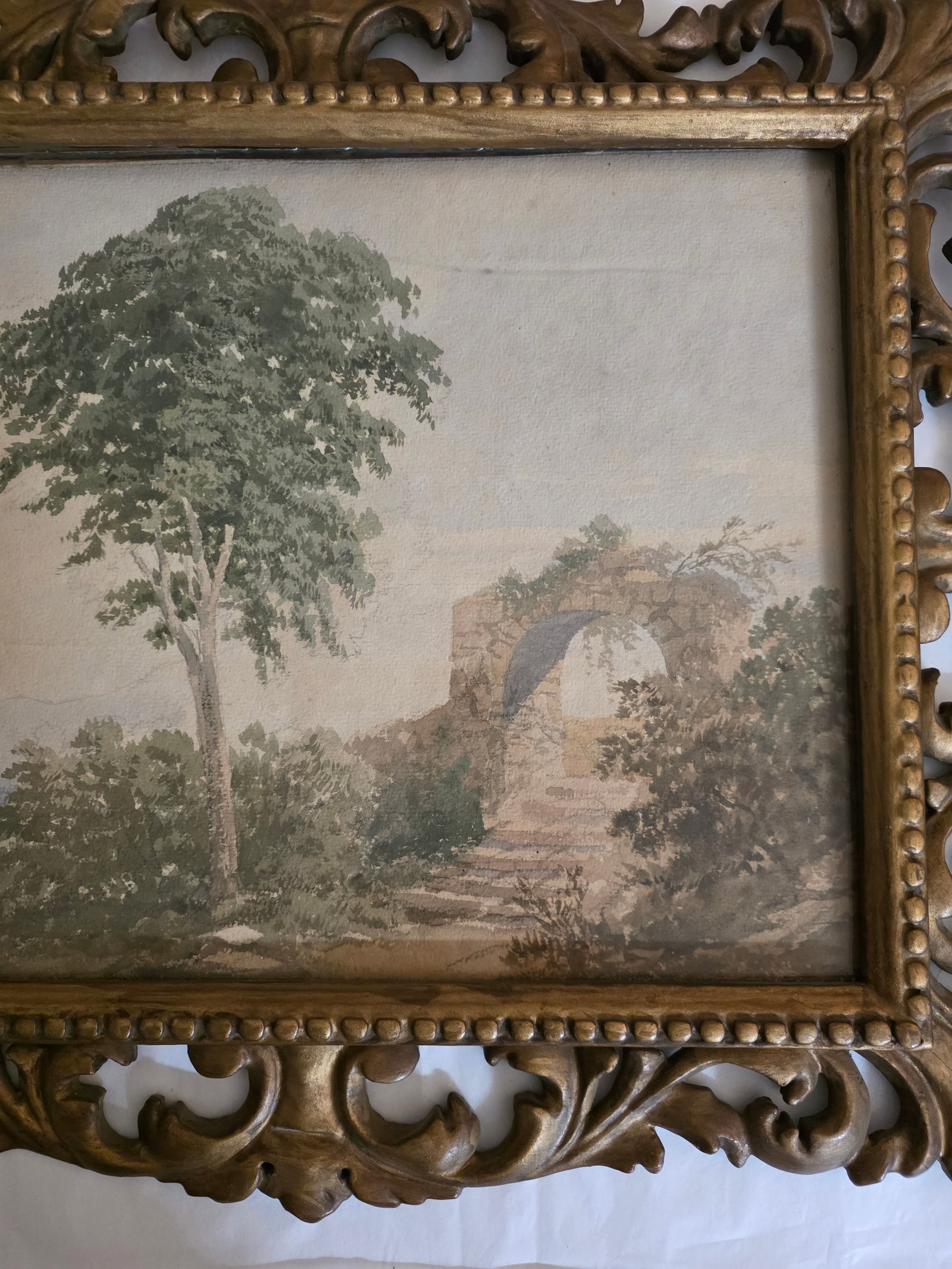 Vintage Italian Watercolor in Antique Giltwood Frame - 10