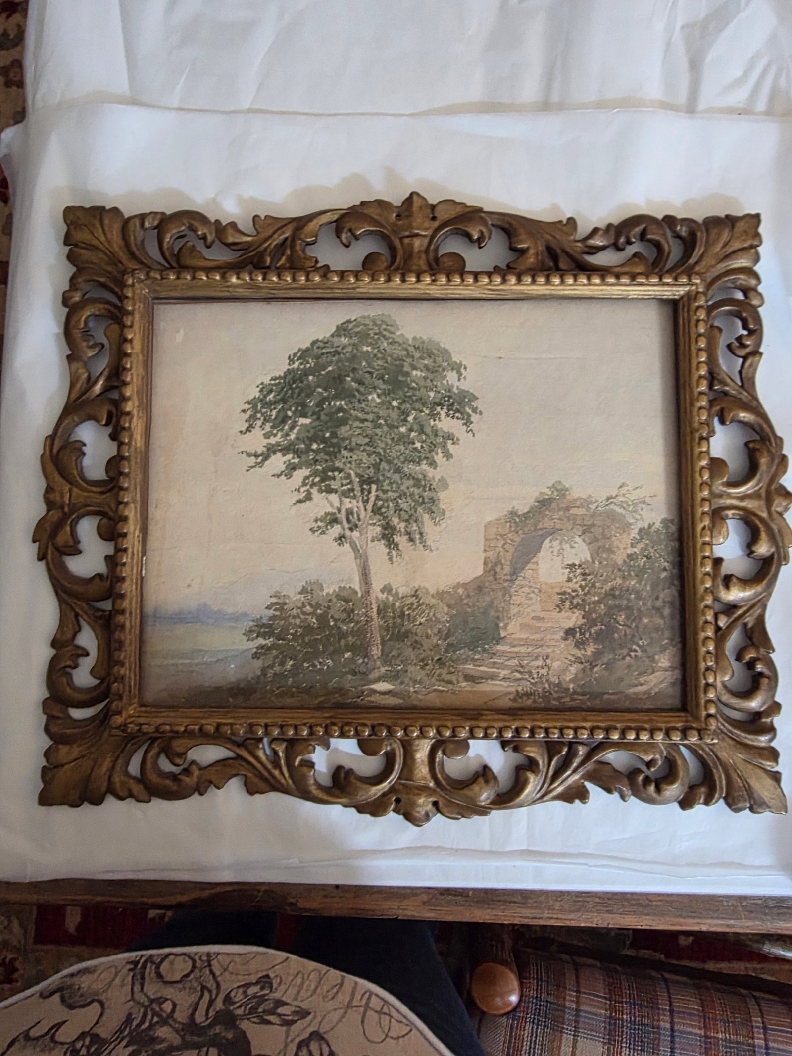 Vintage Italian Watercolor in Antique Giltwood Frame - 3