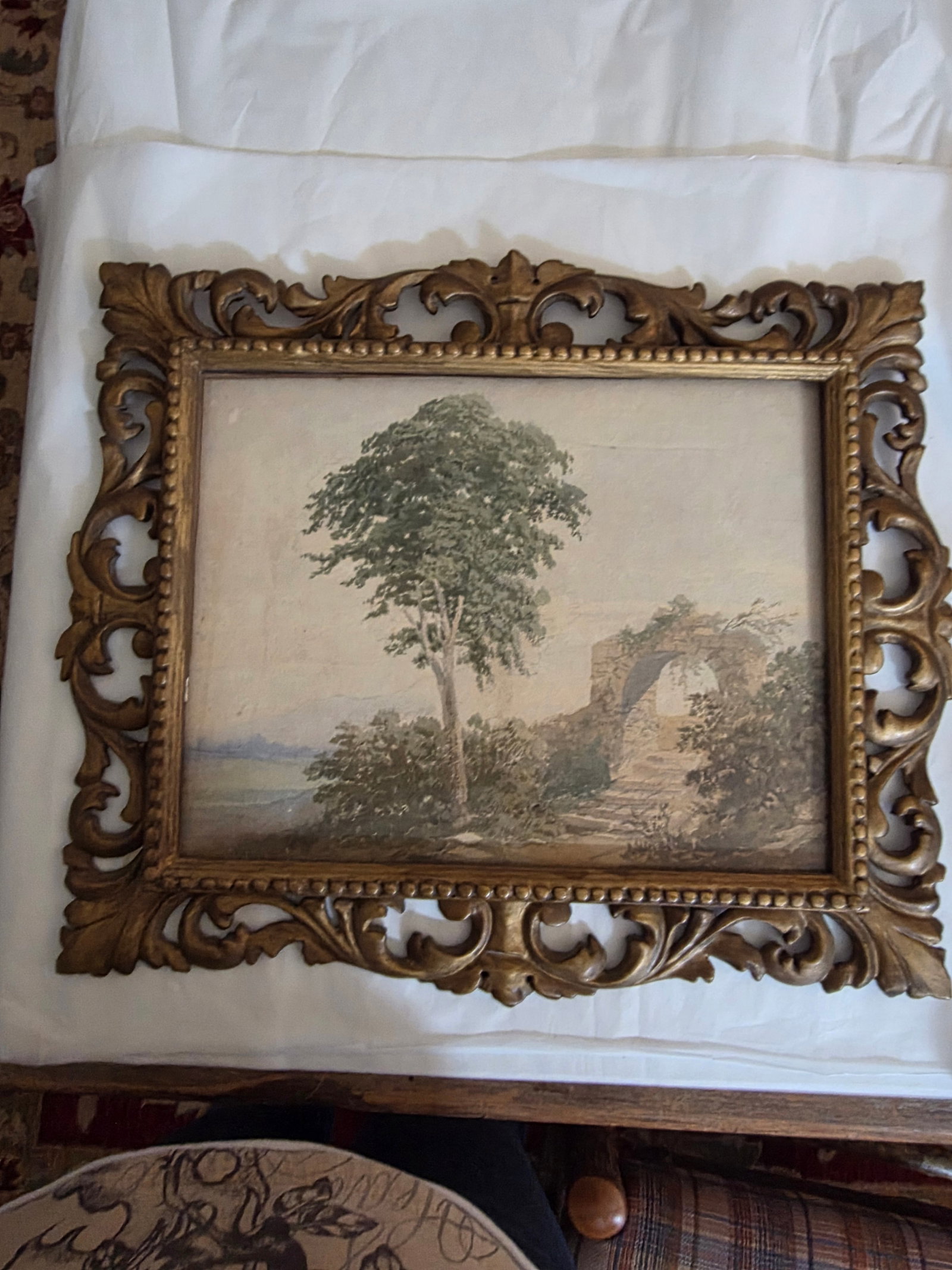 Vintage Italian Watercolor in Antique Giltwood Frame - 4