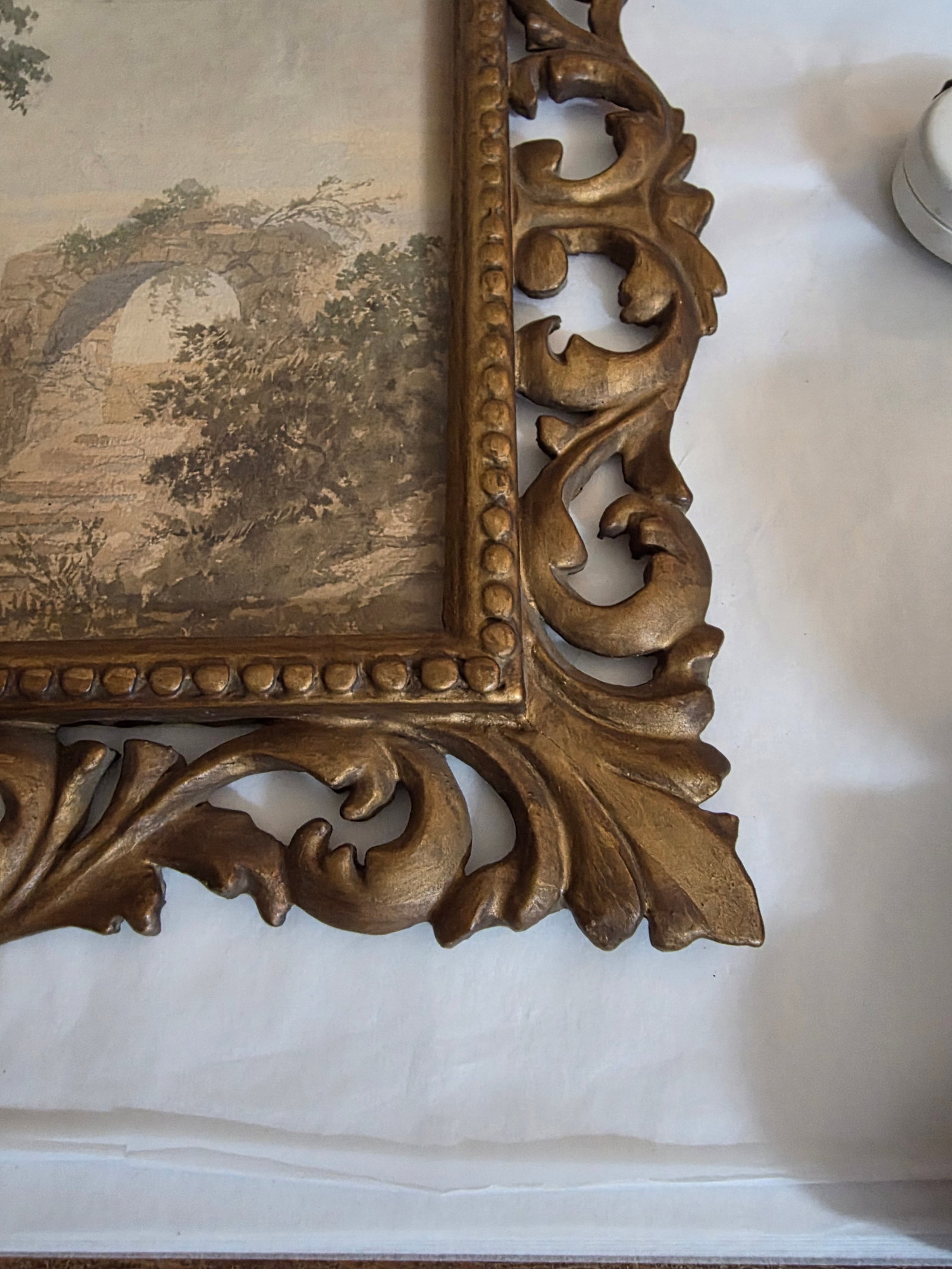 Vintage Italian Watercolor in Antique Giltwood Frame - 7