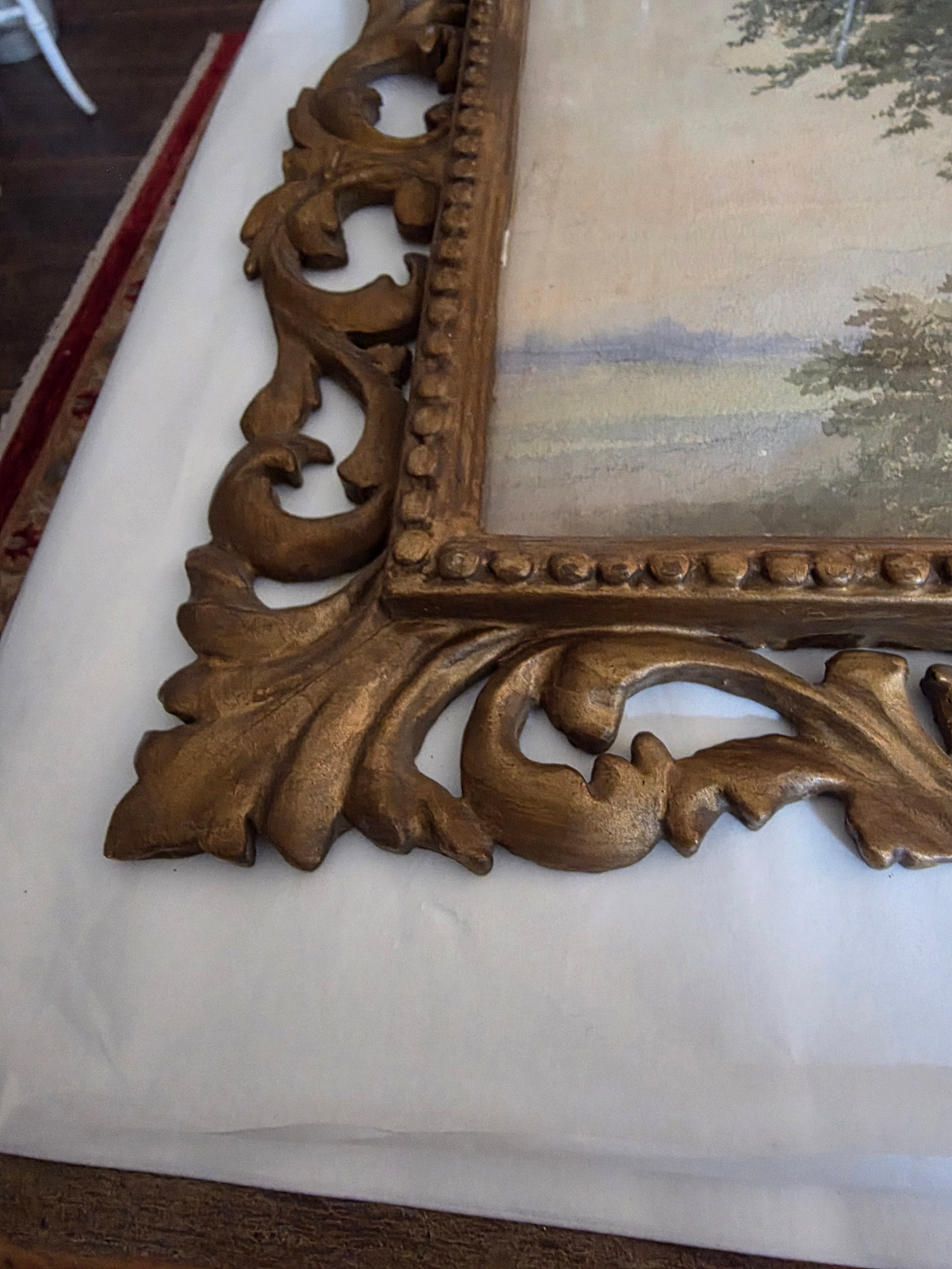 Vintage Italian Watercolor in Antique Giltwood Frame - 8