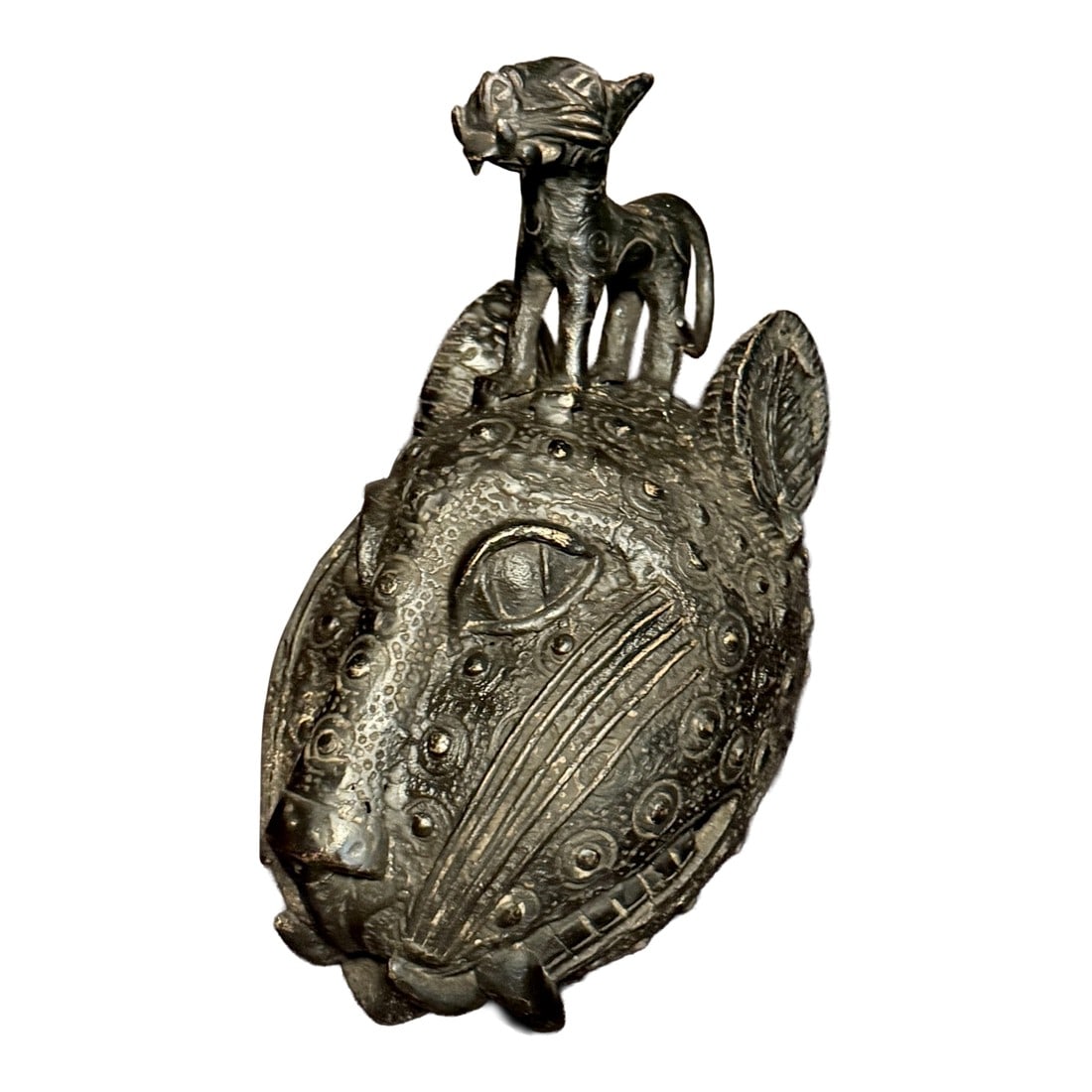 Mid 20th Century Benin Bronze Leopard Head With Feline Figure (1 of 8)