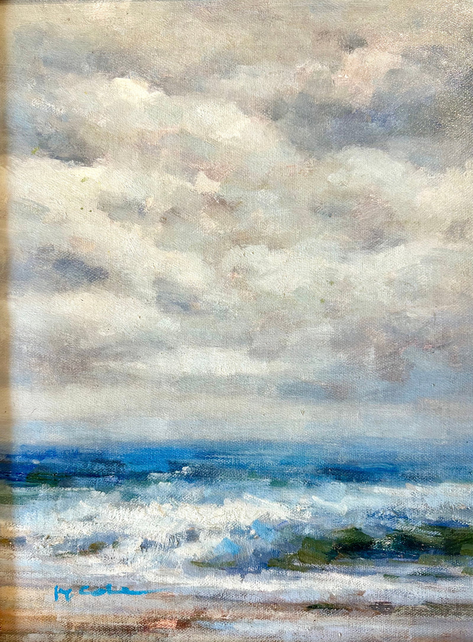 Seascape Ocean Waves Dramatic Stormy Impressionist Coastal Original Oil Painting by H. Cole - 2
