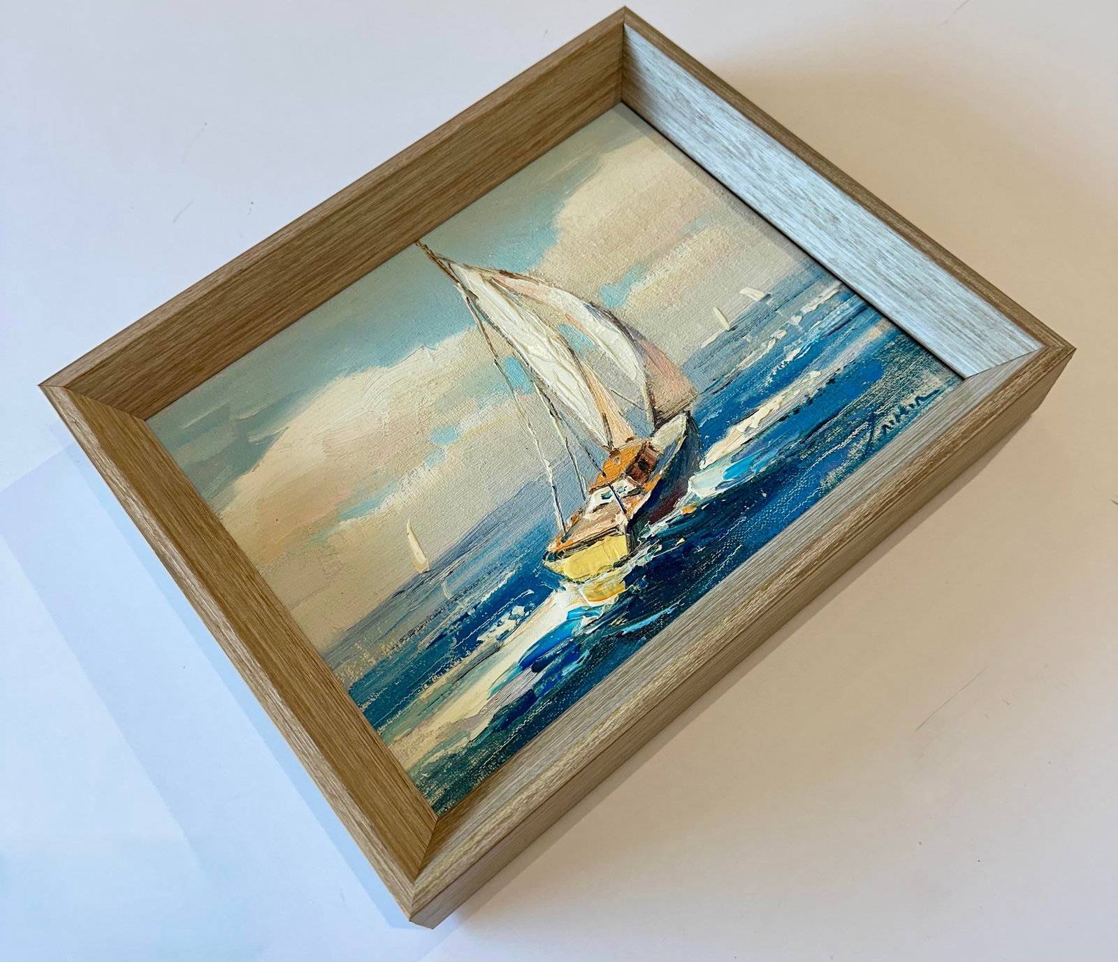 Sailboat Seascape Waves Original Oil on Canvas, by Alton (Framed) - 3