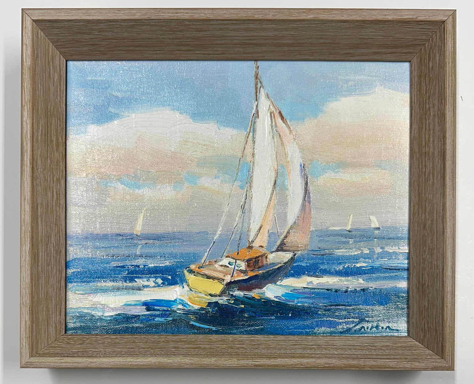 Sailboat Seascape Waves Original Oil on Canvas, by Alton (Framed) - 4