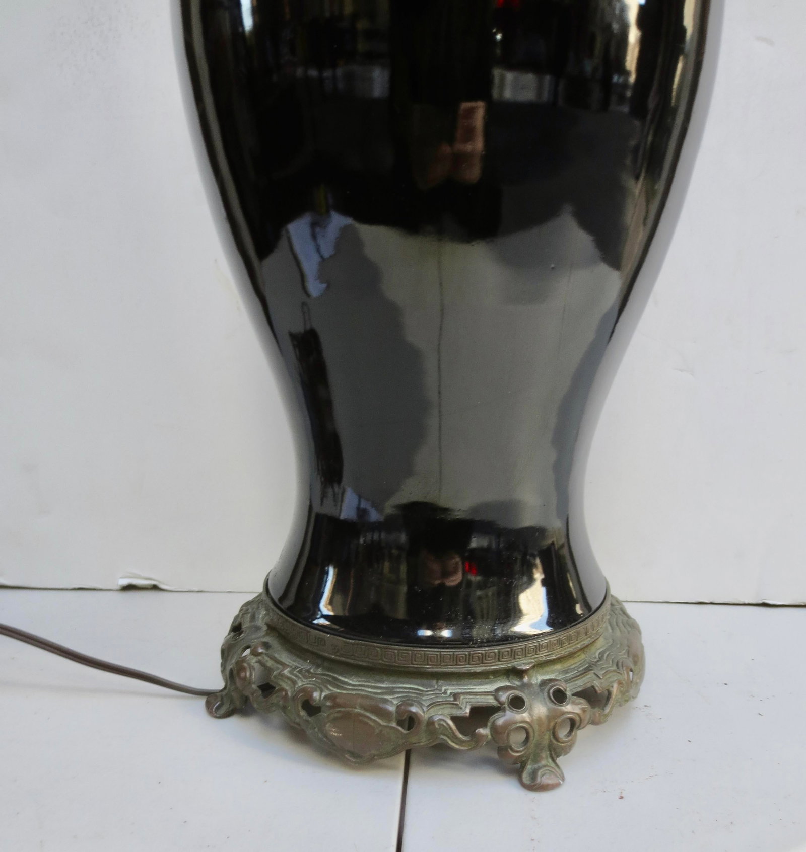 Chines Black Porcelain Lamp Circa 1920s - 3