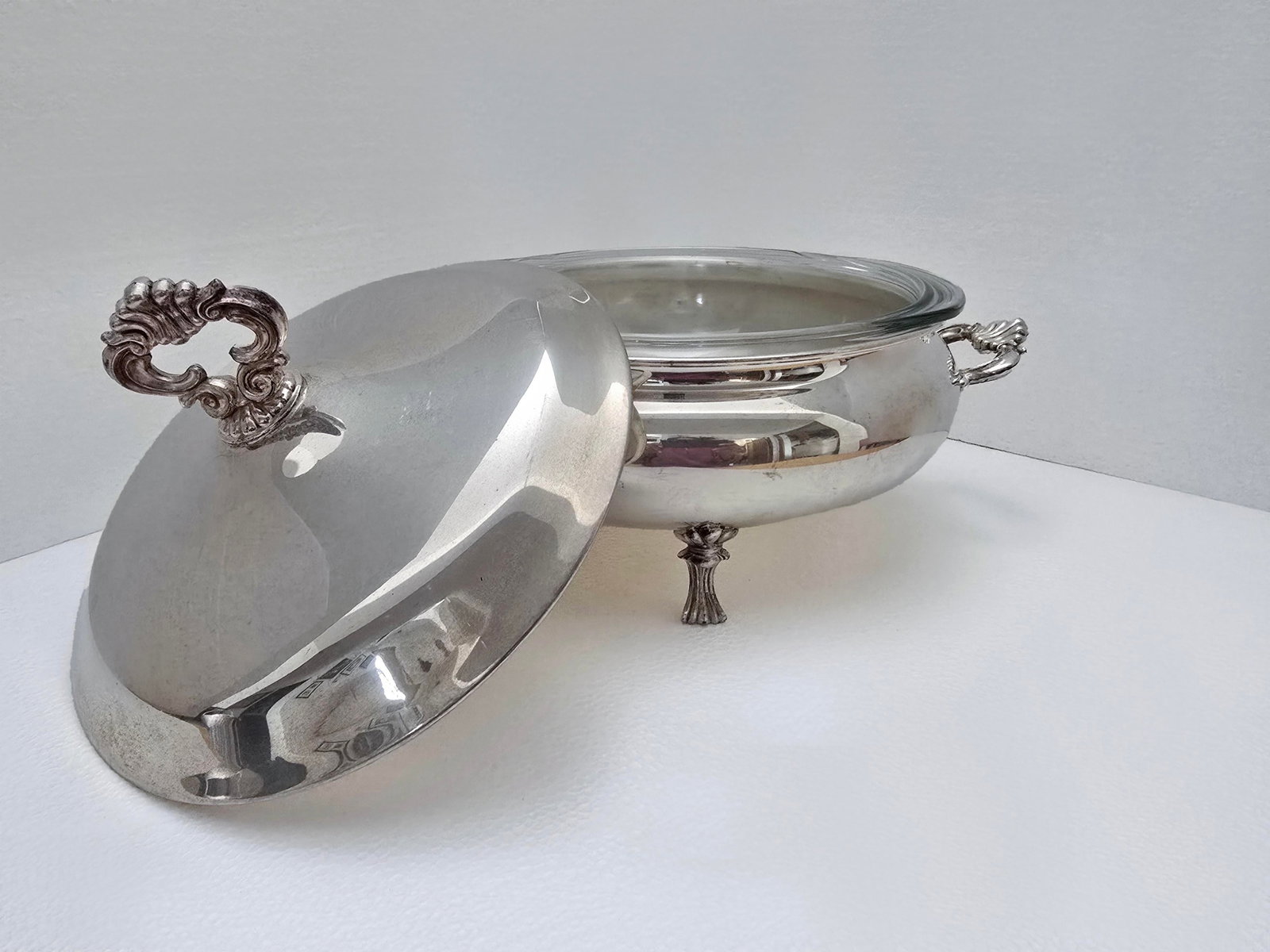 Early 20th Century Fb Rogers Silver Plate Serving Dishes With Pyrex Inserts - 2pcs - 3
