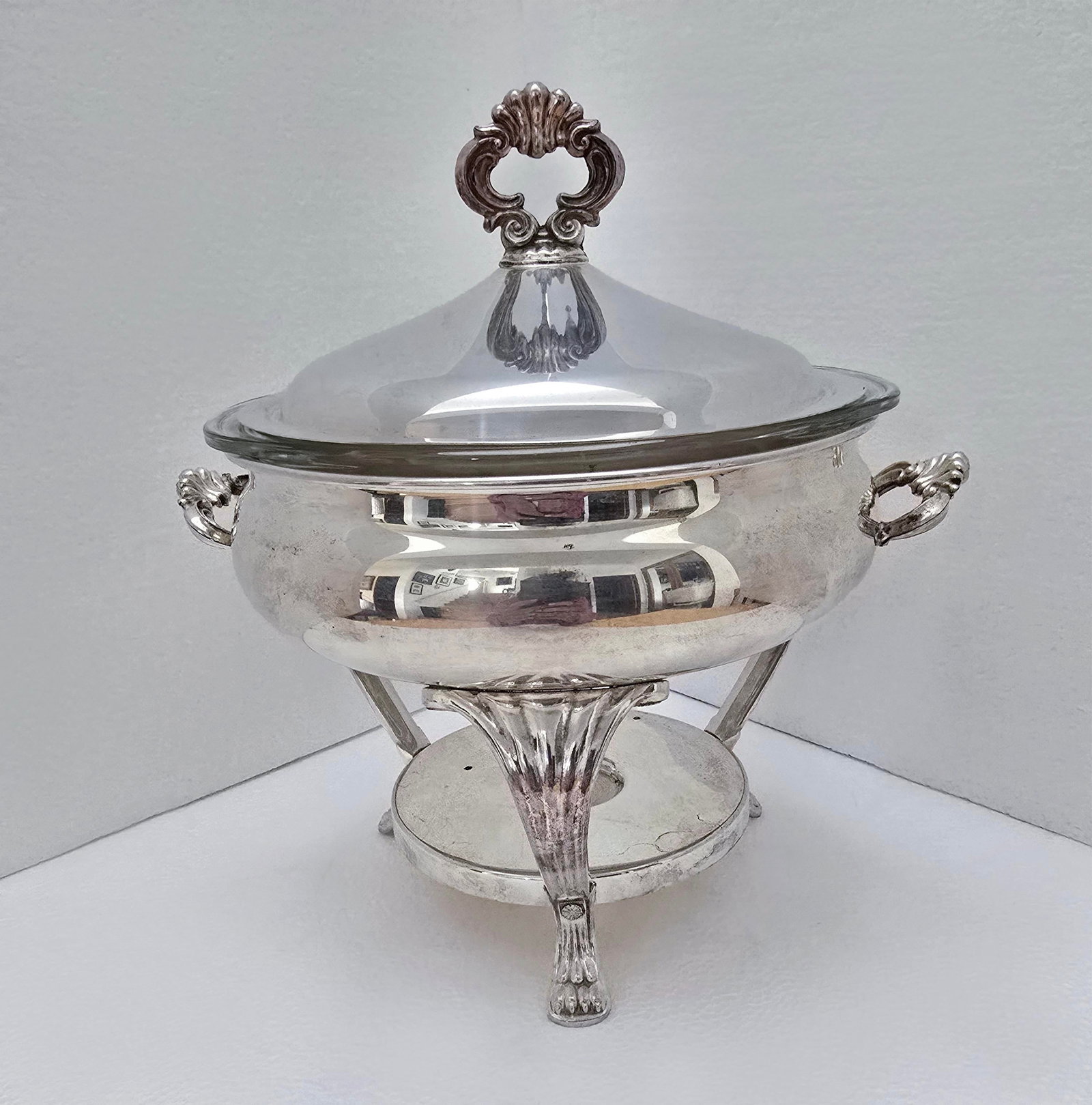 Early 20th Century Fb Rogers Silver Plate Serving Dishes With Pyrex Inserts - 2pcs - 4