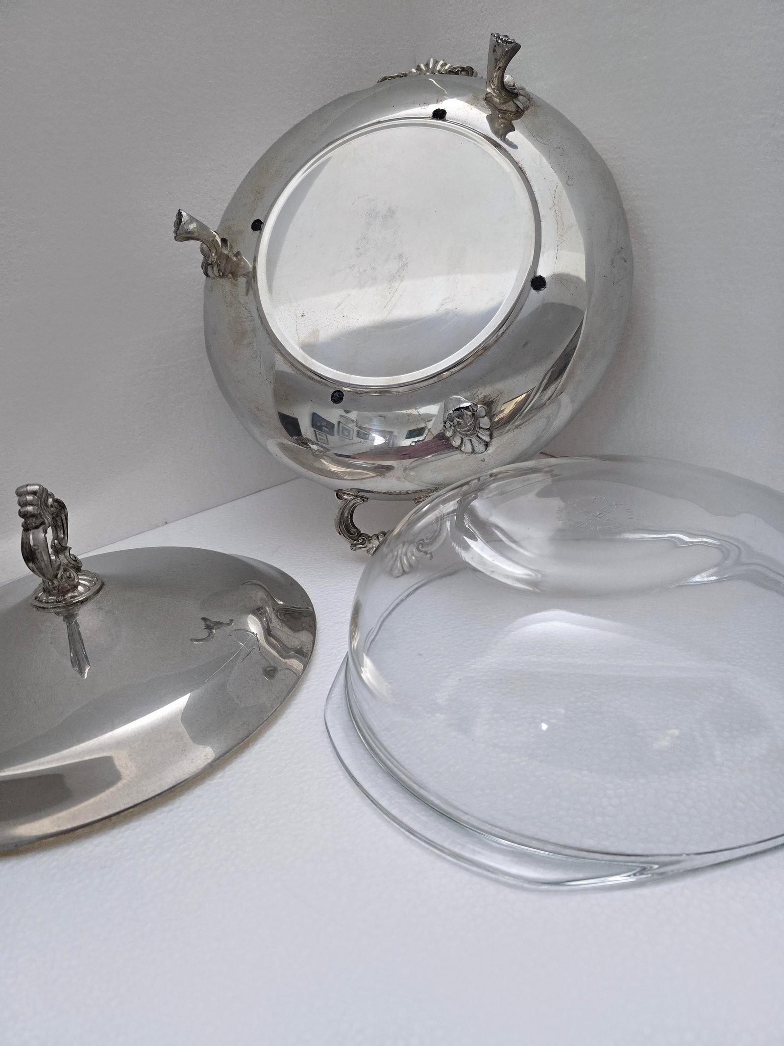 Early 20th Century Fb Rogers Silver Plate Serving Dishes With Pyrex Inserts - 2pcs - 6