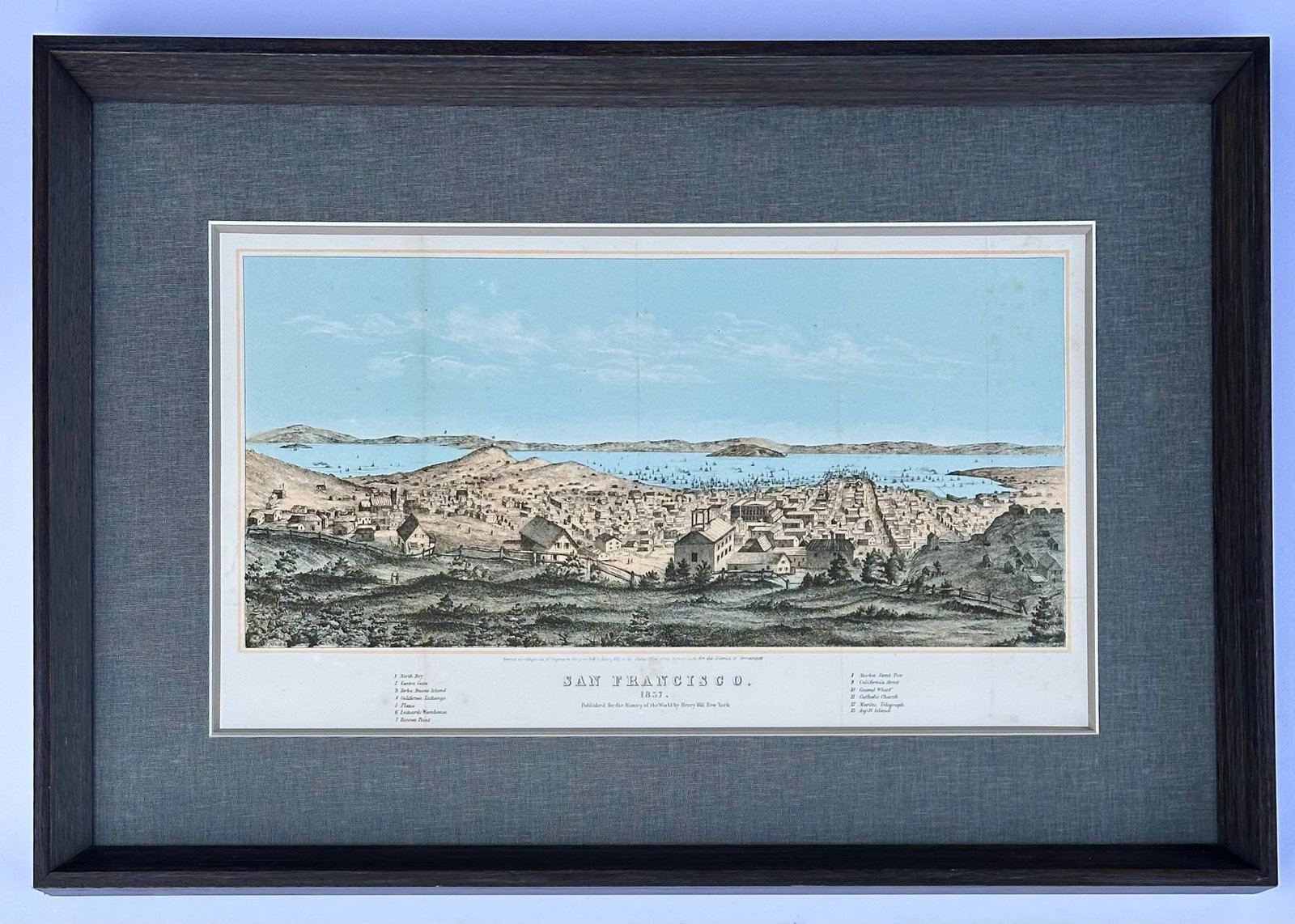 San Francisco City View & North Bay Original Lithograph by Henry Bill, 1856 (Framed) - 4