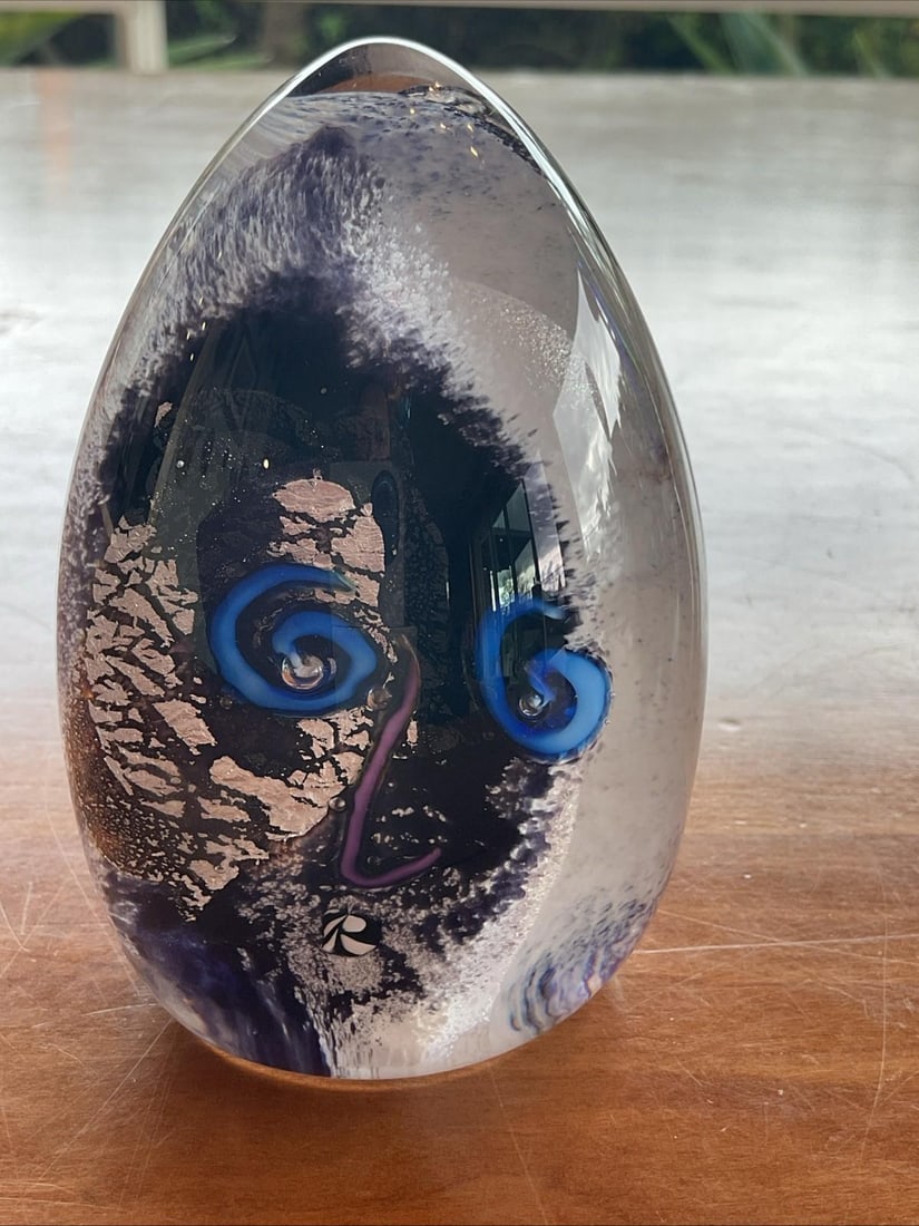 Signed Kerry Feldman Fine Line Studios Art Glass Double Face Sculpture - 2