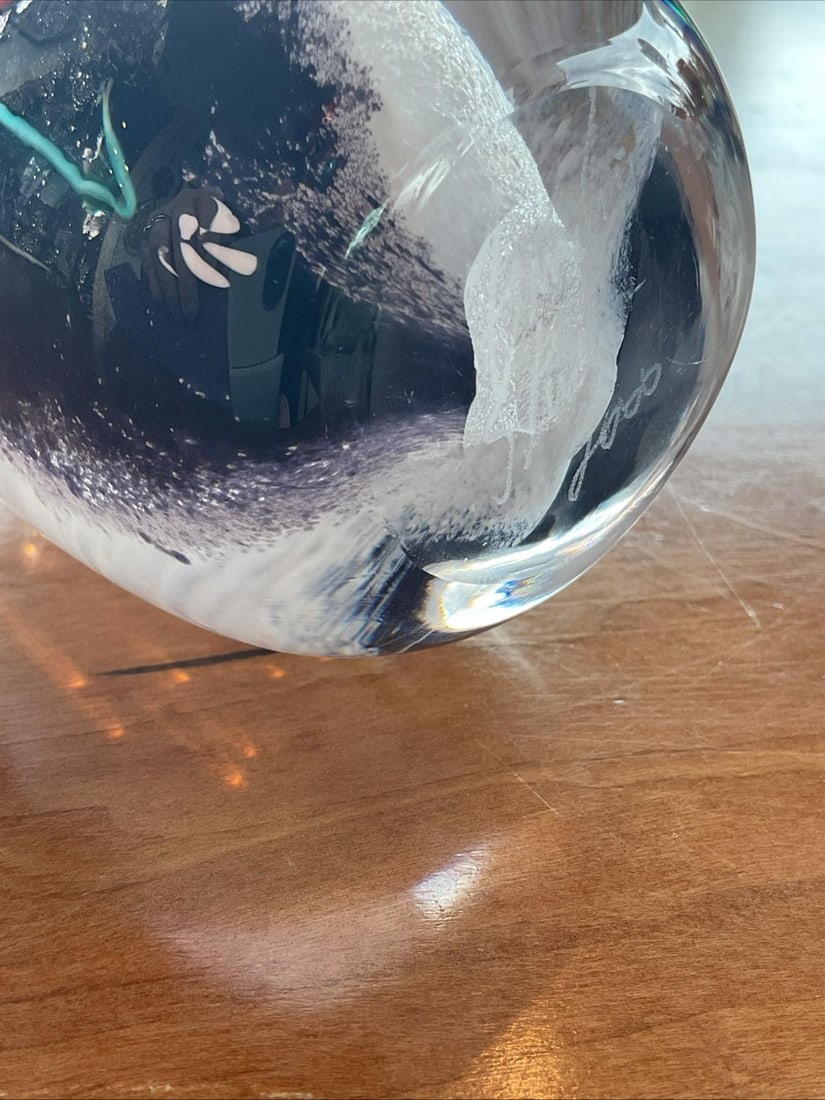 Signed Kerry Feldman Fine Line Studios Art Glass Double Face Sculpture - 3