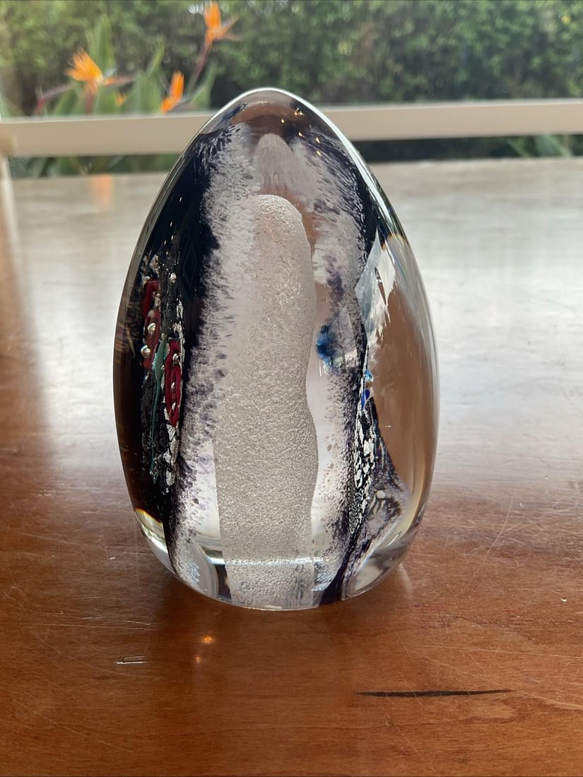 Signed Kerry Feldman Fine Line Studios Art Glass Double Face Sculpture - 5