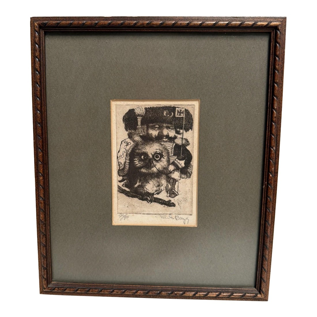 1970s Charles Bragg Signed Etching Owl General 20/90 Framed Limited Edition (1 of 4)
