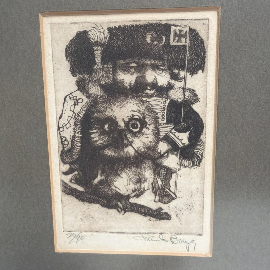 1970s Charles Bragg Signed Etching Owl General 20/90 Framed Limited Edition - 2