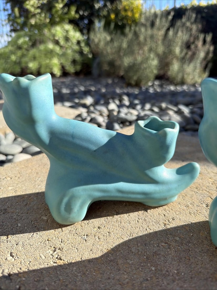 Antique Van Briggle Candlestick Holders Pair Matte Turquoise Colo Springs - 6
