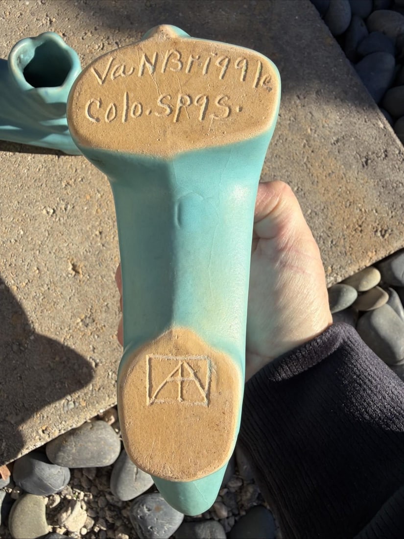 Antique Van Briggle Candlestick Holders Pair Matte Turquoise Colo Springs - 7