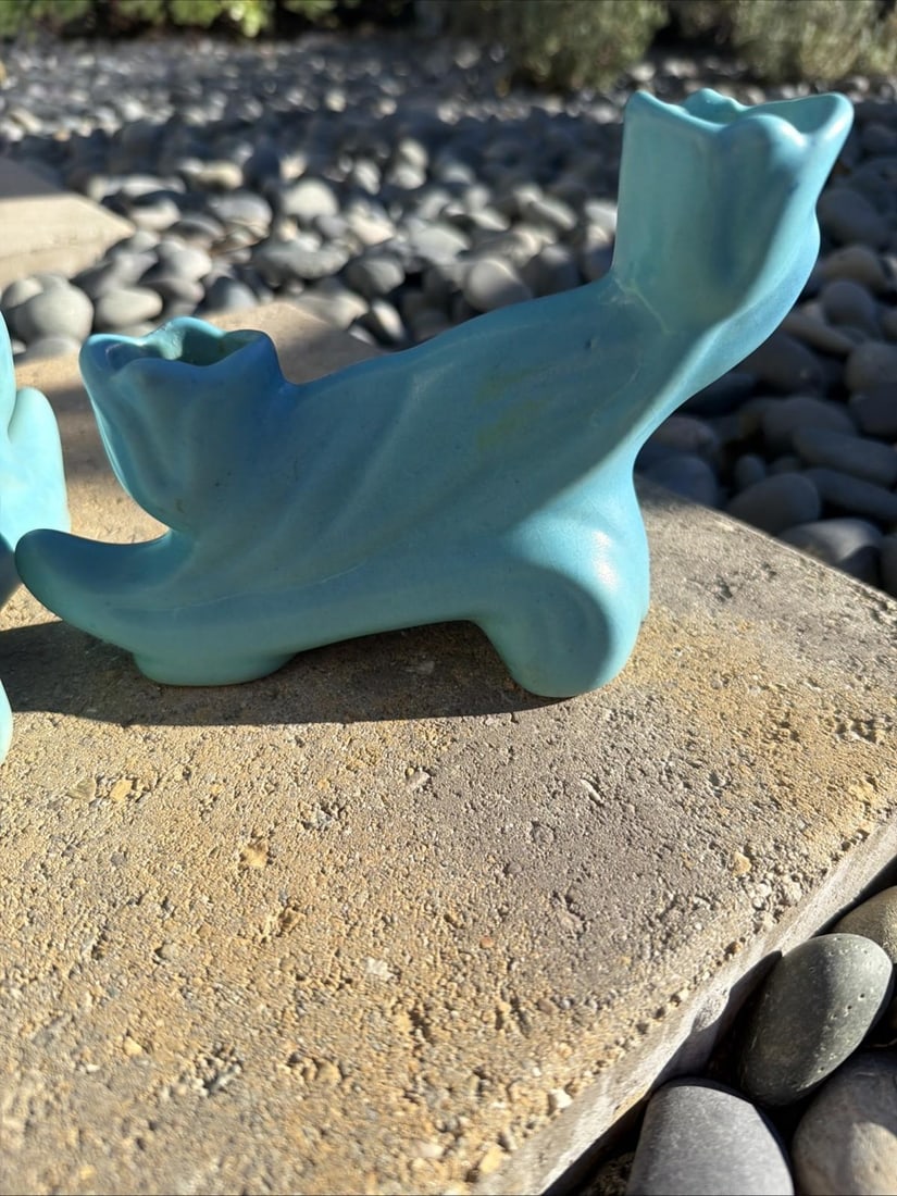 Antique Van Briggle Candlestick Holders Pair Matte Turquoise Colo Springs - 9