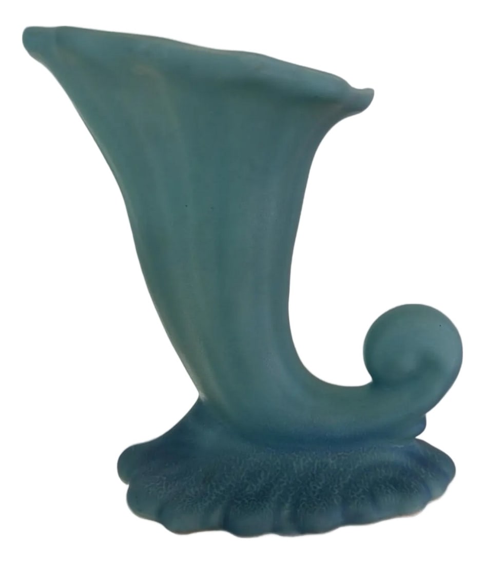 Antique Van Briggle Cornucopia Vase Matte Turquoise Colorado Springs 8 Inch (1 of 9)