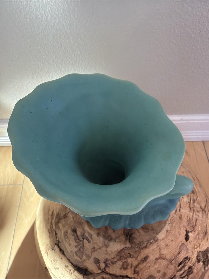 Antique Van Briggle Cornucopia Vase Matte Turquoise Colorado Springs 8 Inch - 2