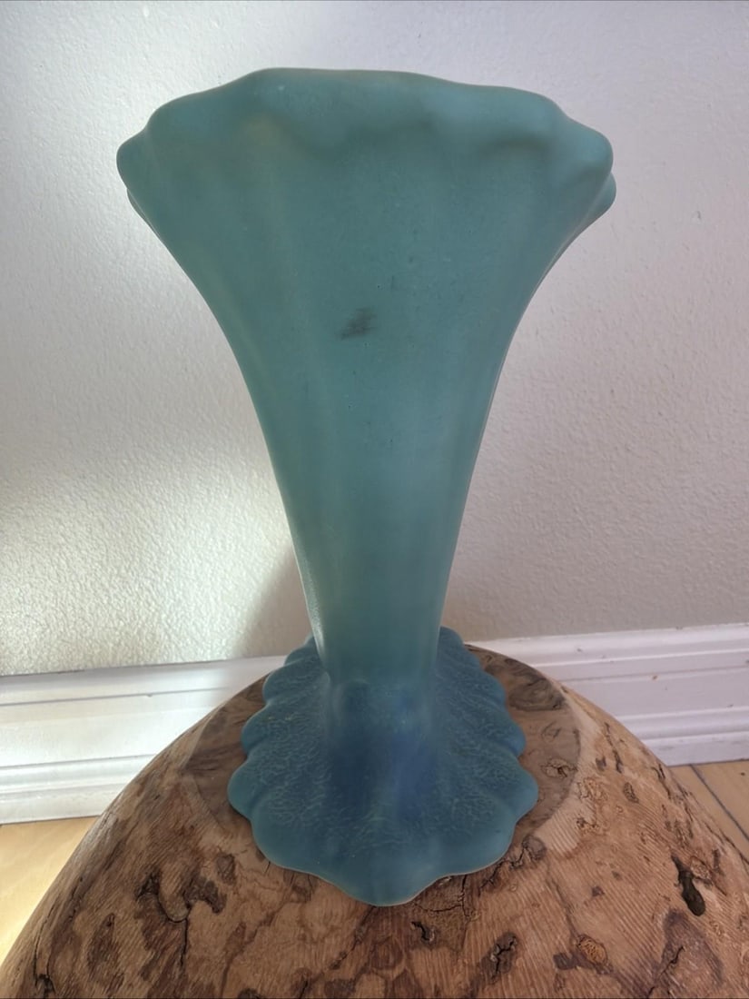 Antique Van Briggle Cornucopia Vase Matte Turquoise Colorado Springs 8 Inch - 3