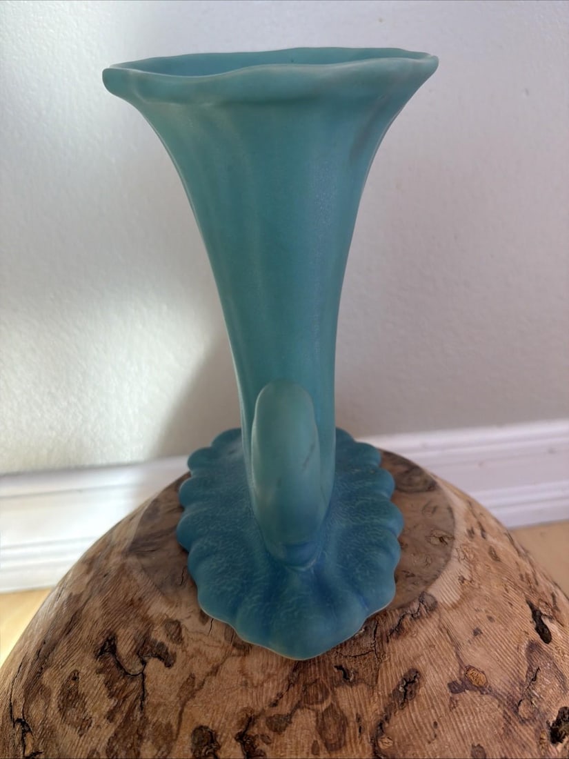 Antique Van Briggle Cornucopia Vase Matte Turquoise Colorado Springs 8 Inch - 5