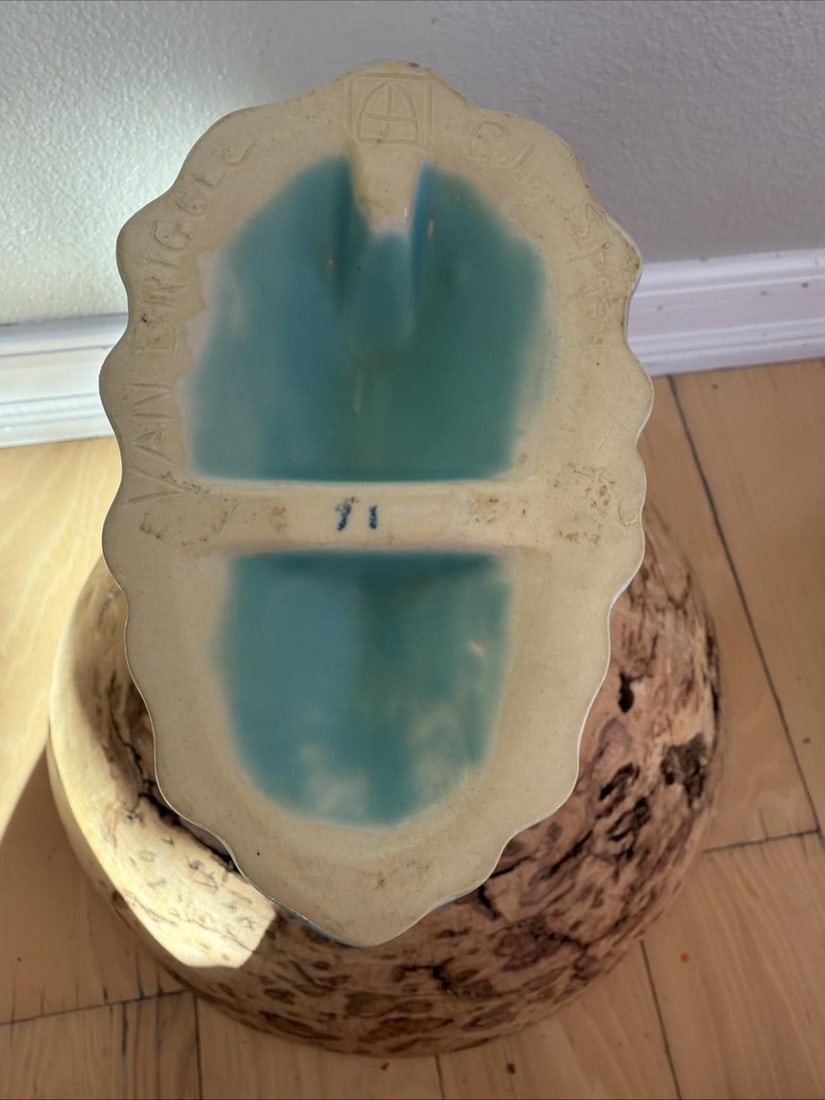 Antique Van Briggle Cornucopia Vase Matte Turquoise Colorado Springs 8 Inch - 7